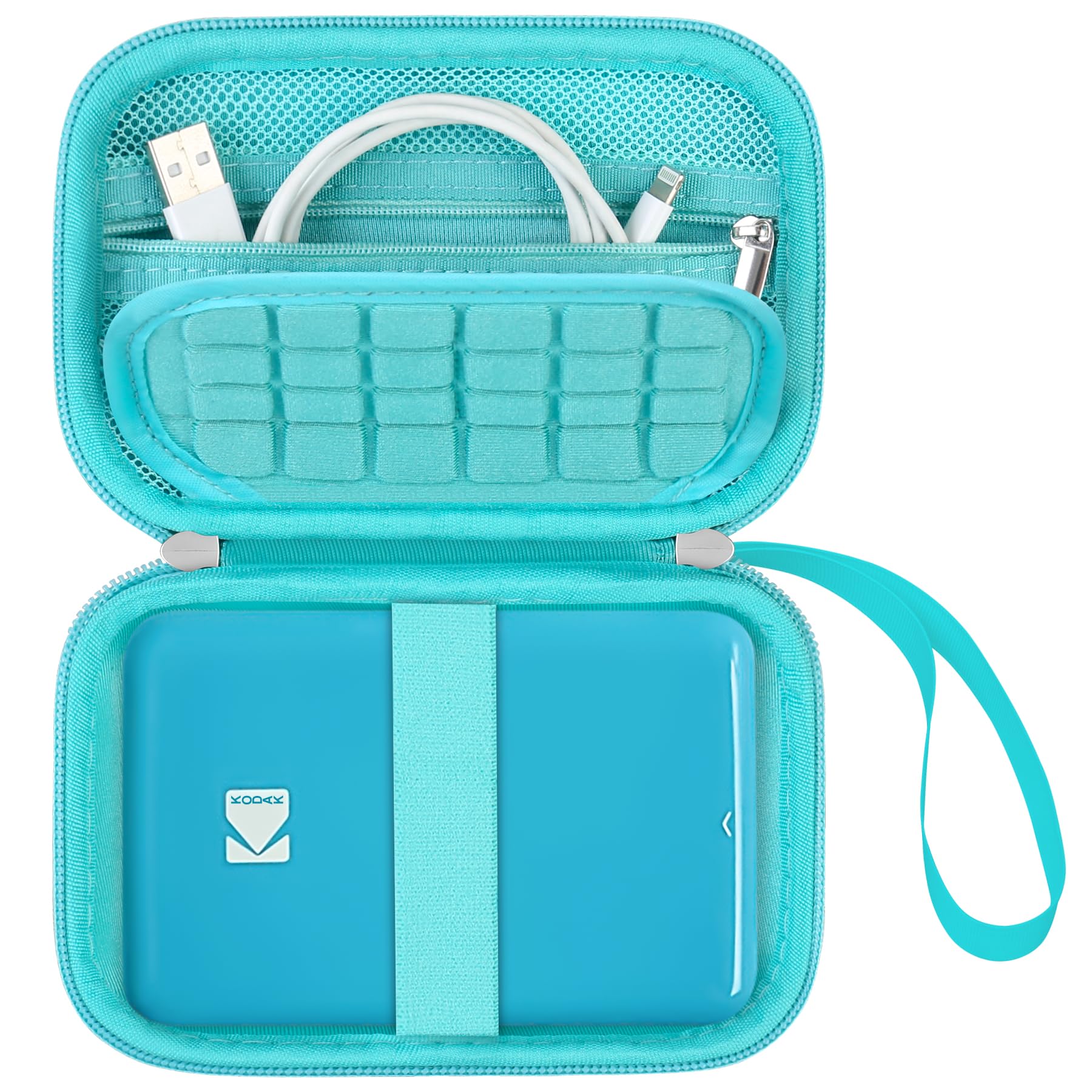 Durable Hard Carrying Case for KODAK Step Color Instant Photo Printer - Wireless Bluetooth Portable Smartphone Printer with Zipper Mesh Pocket (Fits USB Cable & Photo Paper) - Green - Perfect for Travel, Parties & Home Photo Printing