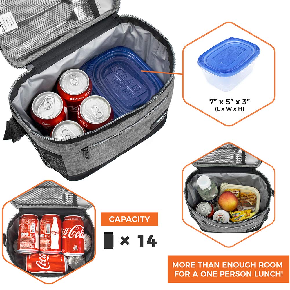 OPUX Insulated Lunch Box for Men & Women - Leakproof Soft Cooler Tote for Work, School & Travel - Large Lunch Bag for Adults & Kids - Perfect for Picnic, Beach, Hiking & Office - Heather Grey