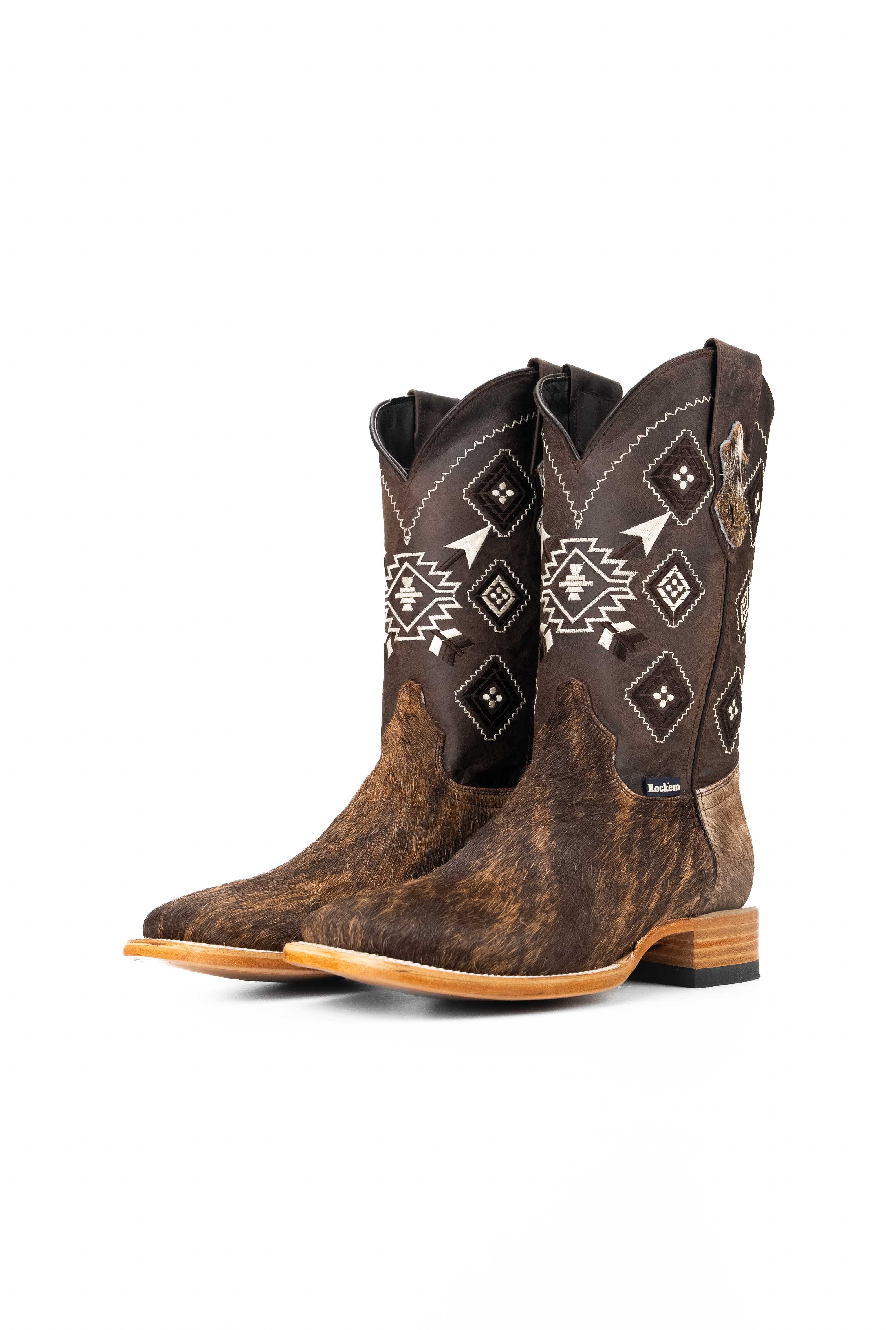 Authentic Men's Cowhide Square Toe Cowboy Boots - Size 9 Western Boots for Riding, Country Style, Work & Outdoor Activities - Durable & Comfortable Footwear for Ranch, Rodeo & Casual Wear