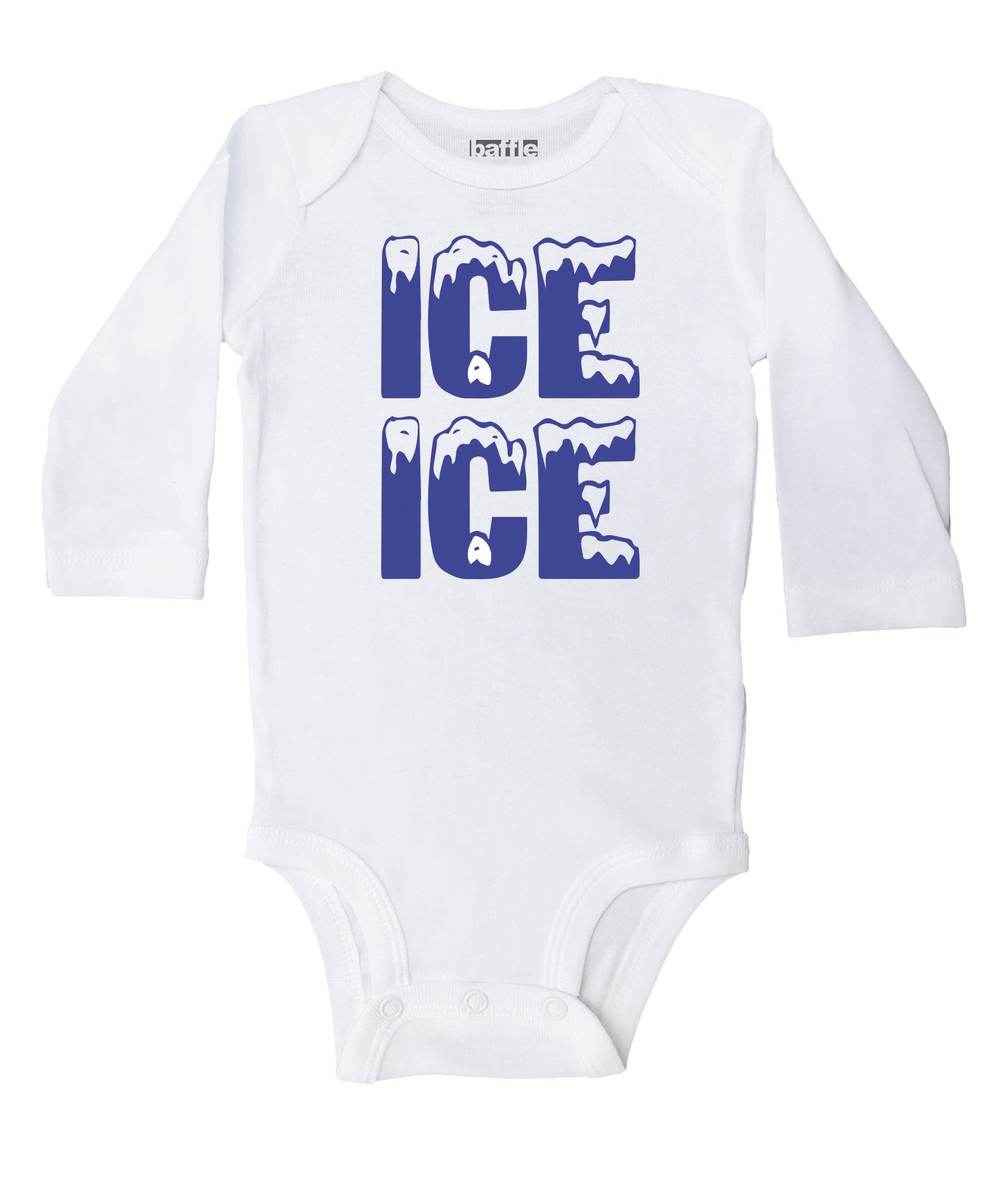 Baffle Ice Ice Baby White Cotton Long Sleeve Bodysuit for Infants - Soft & Comfortable Baby Clothes for Boys & Girls - Perfect for Everyday Wear, Photo Shoots & Special Occasions