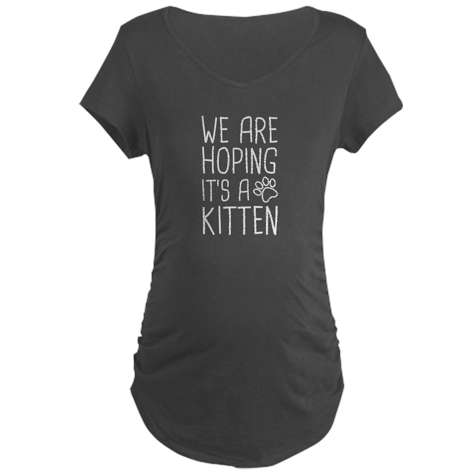 Women's Maternity Ruched Side T-Shirt - 'We're Hoping It's A Kitten' Funny Pregnancy Tee - Soft Cotton Dark Shirt for Expecting Moms - Perfect for Baby Showers, Pregnancy Announcements & Maternity Photos