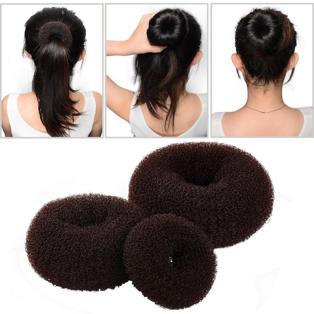 JIAHAO 3-Piece Women's Magic Hair Donut Bun Maker Set - Small, Medium & Large Round Chignon Styler Hair Ring Accessories (Black) | Perfect for Updos, Ponytails & Special Occasions