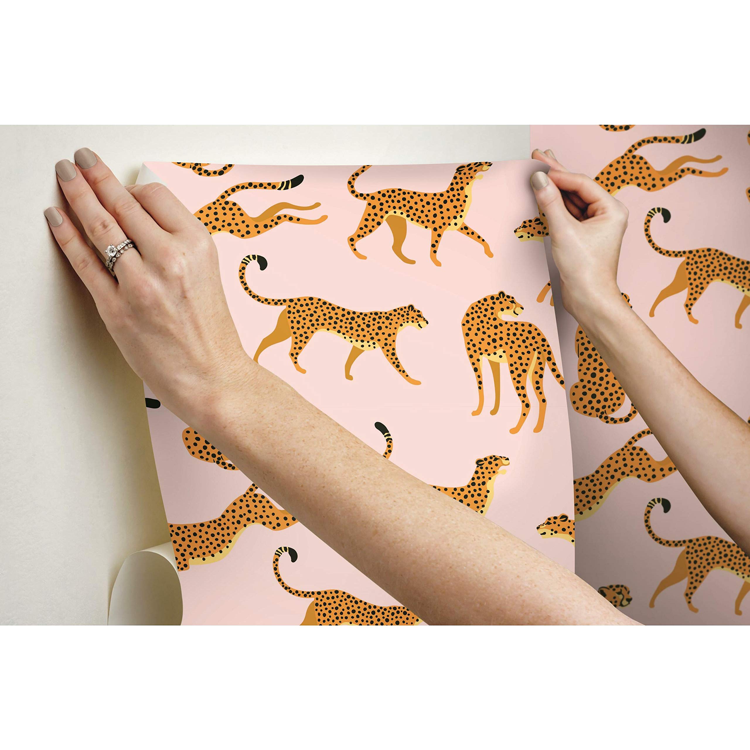 RoomMates Cheetah Print Peel and Stick Wallpaper - Self-Adhesive Removable Wall Decal for Bedroom, Nursery, Dorm & Home Decor