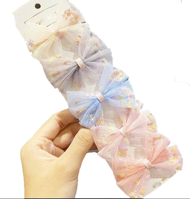 LYTIX Set of 5 Girls' Linen Hair Bows & Clips - Soft Styling Hair Accessories for Toddlers & Kids - Perfect for School, Parties, and Everyday Outfits