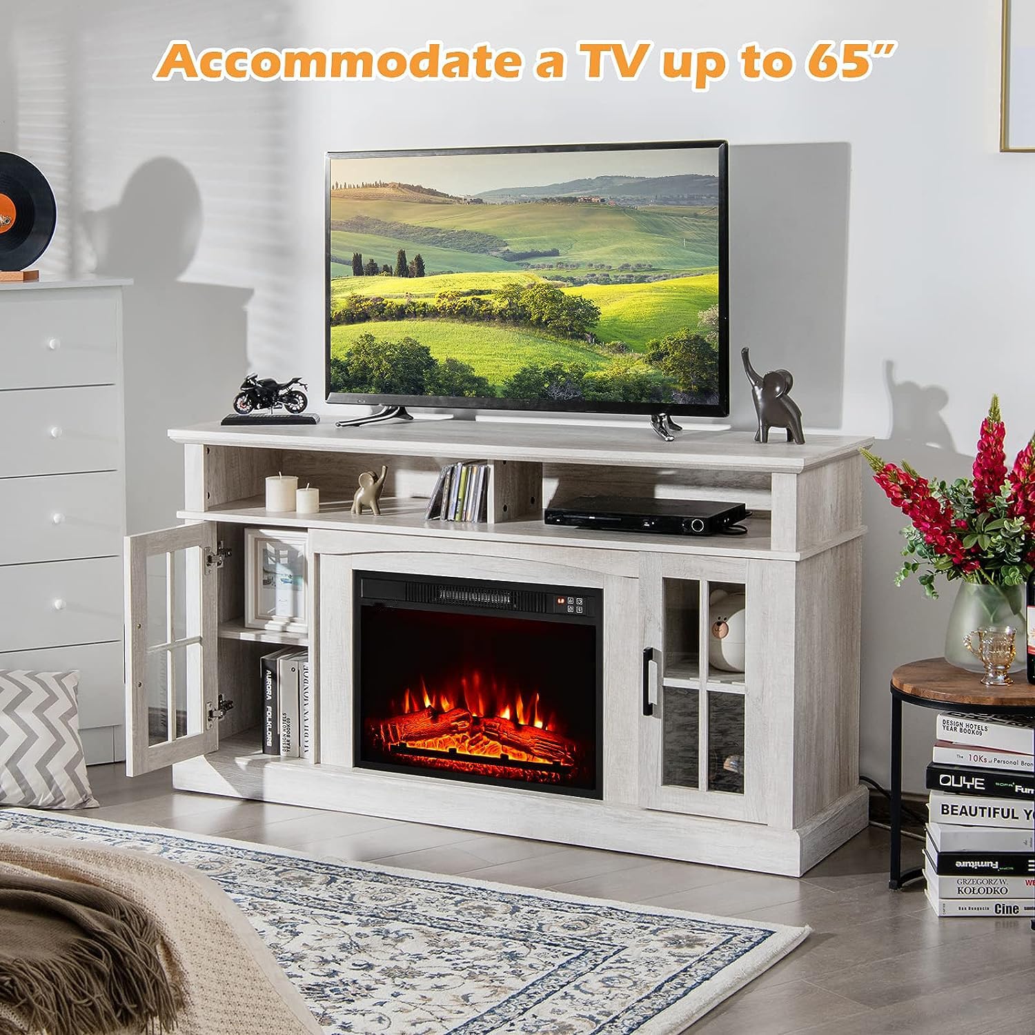 SIMOE 58 Inch Electric Fireplace TV Stand for 65 Inch TVs - Modern Entertainment Center with 23