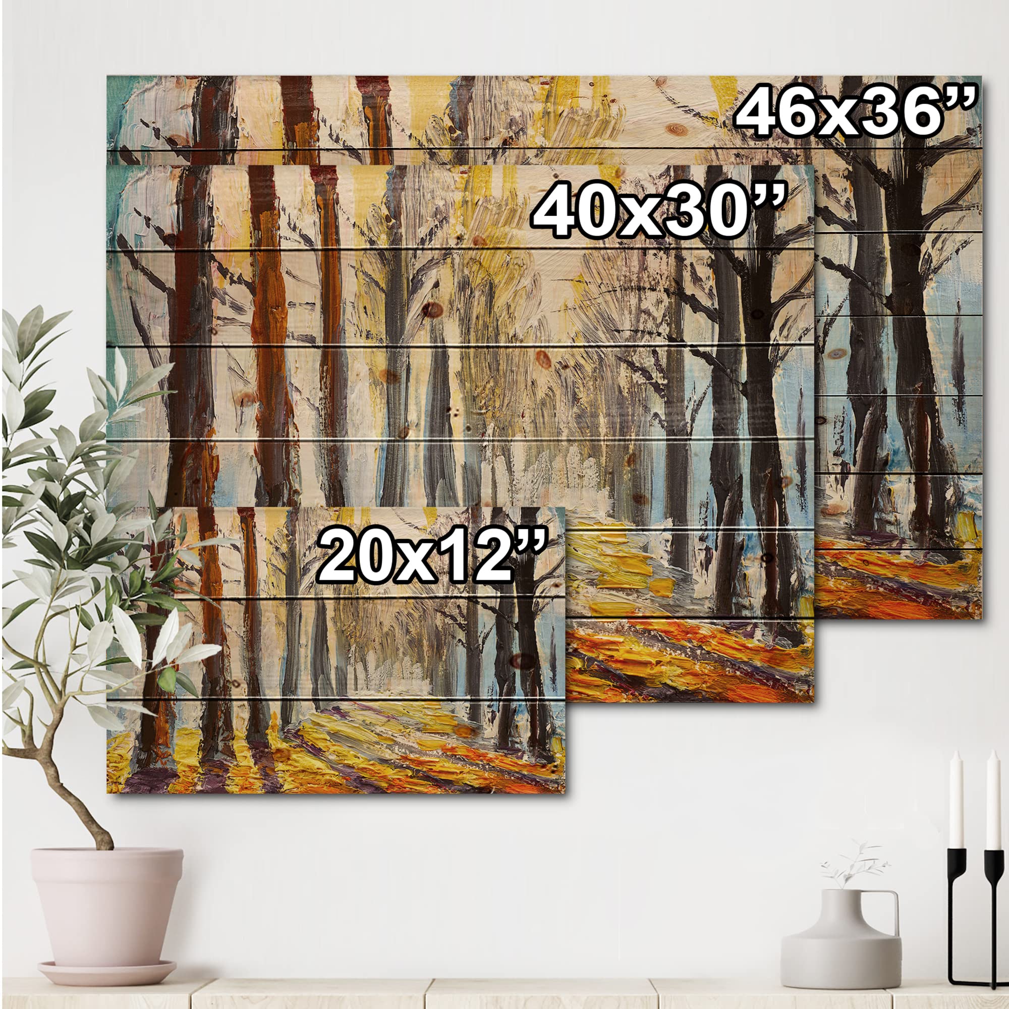 Autumn Lake House Wood Wall Art - Large Yellow Landscape Panel Printed on Natural Pine Wood - Perfect for Living Room, Bedroom & Cabin Decor