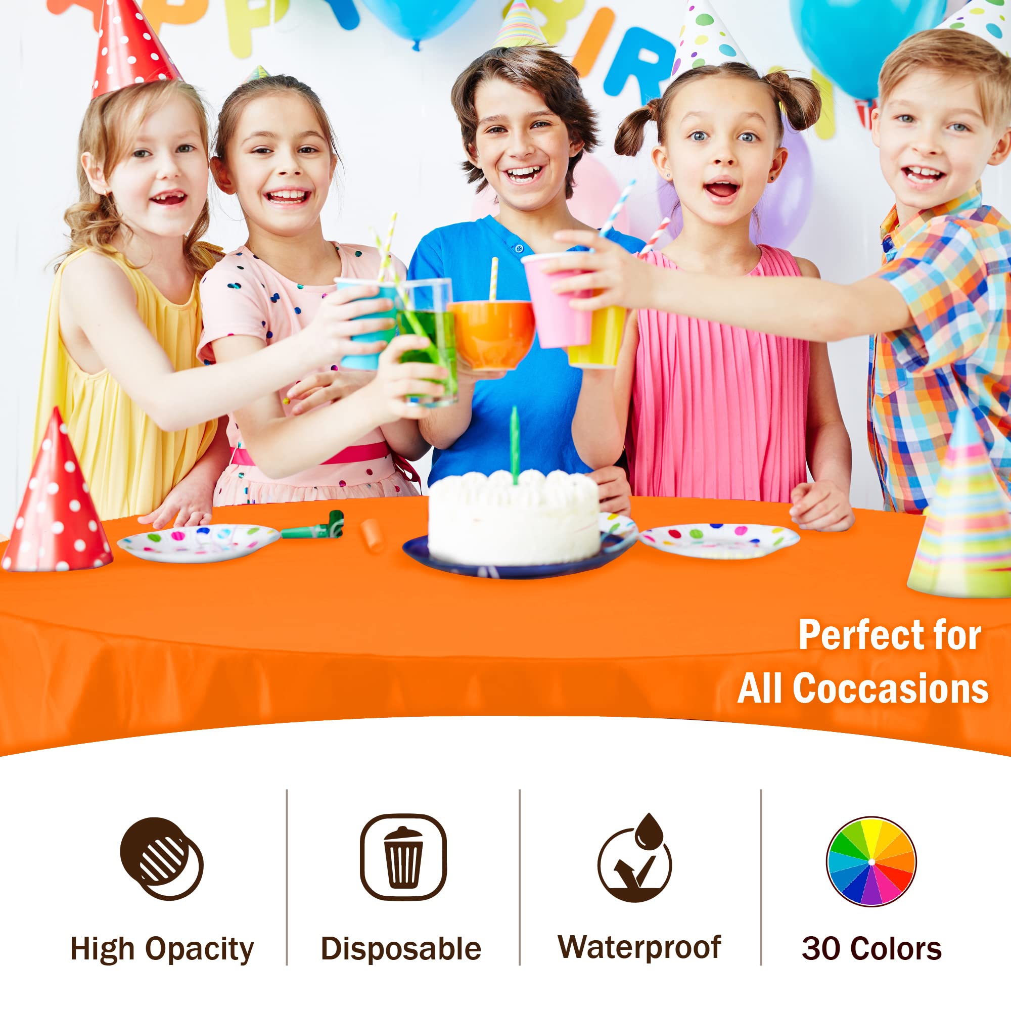 Premium 6-Pack 84-Inch Round Plastic Tablecloths - Durable & Waterproof Orange Table Covers for Parties, Picnics & Outdoor Dining