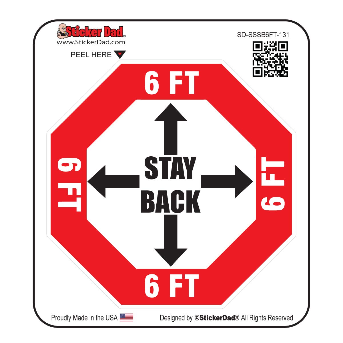 6FT Stop Sign Stay Back Decal - 2 Pack Full Color Printed (5
