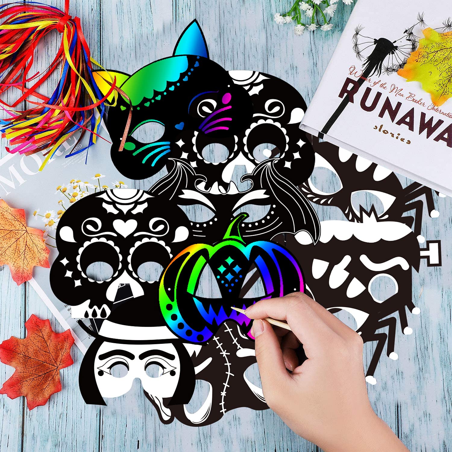 32Pcs Halloween Scratch Art Kit for Kids - Rainbow Scratch Masks, DIY Halloween Crafts, Classroom Party Supplies & Games | Perfect for Halloween Parties, Classroom Activities & Creative Fun