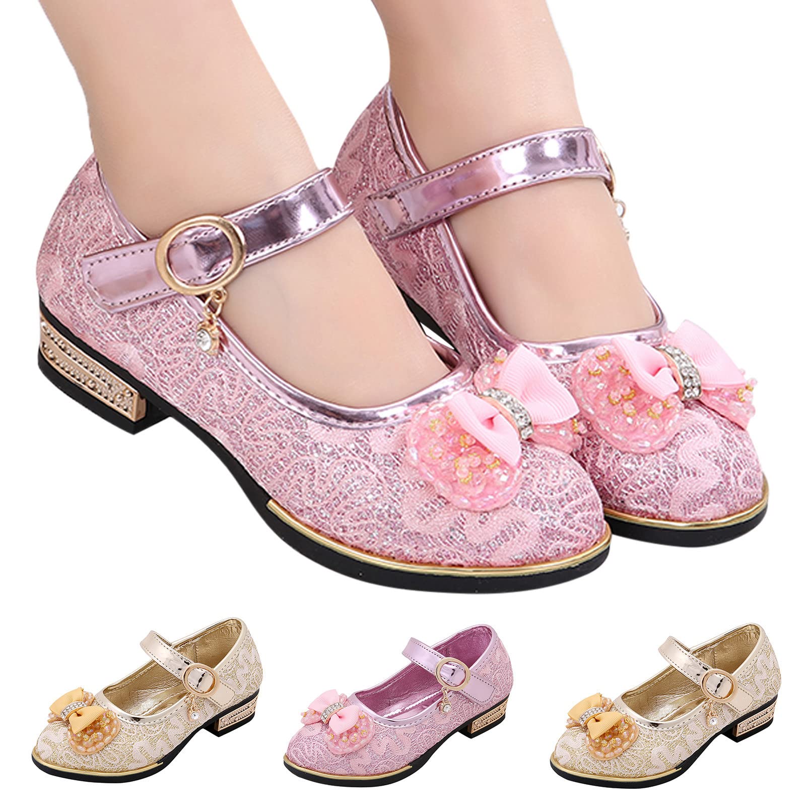 EnJoCho Baby Sandals for Girls - Crystal Rhinestone Bow Princess Sandals with Pearl Accents - Comfortable Infant & Toddler Shoes (Pink, Size 33) - Perfect for Parties, Weddings & Special Occasions