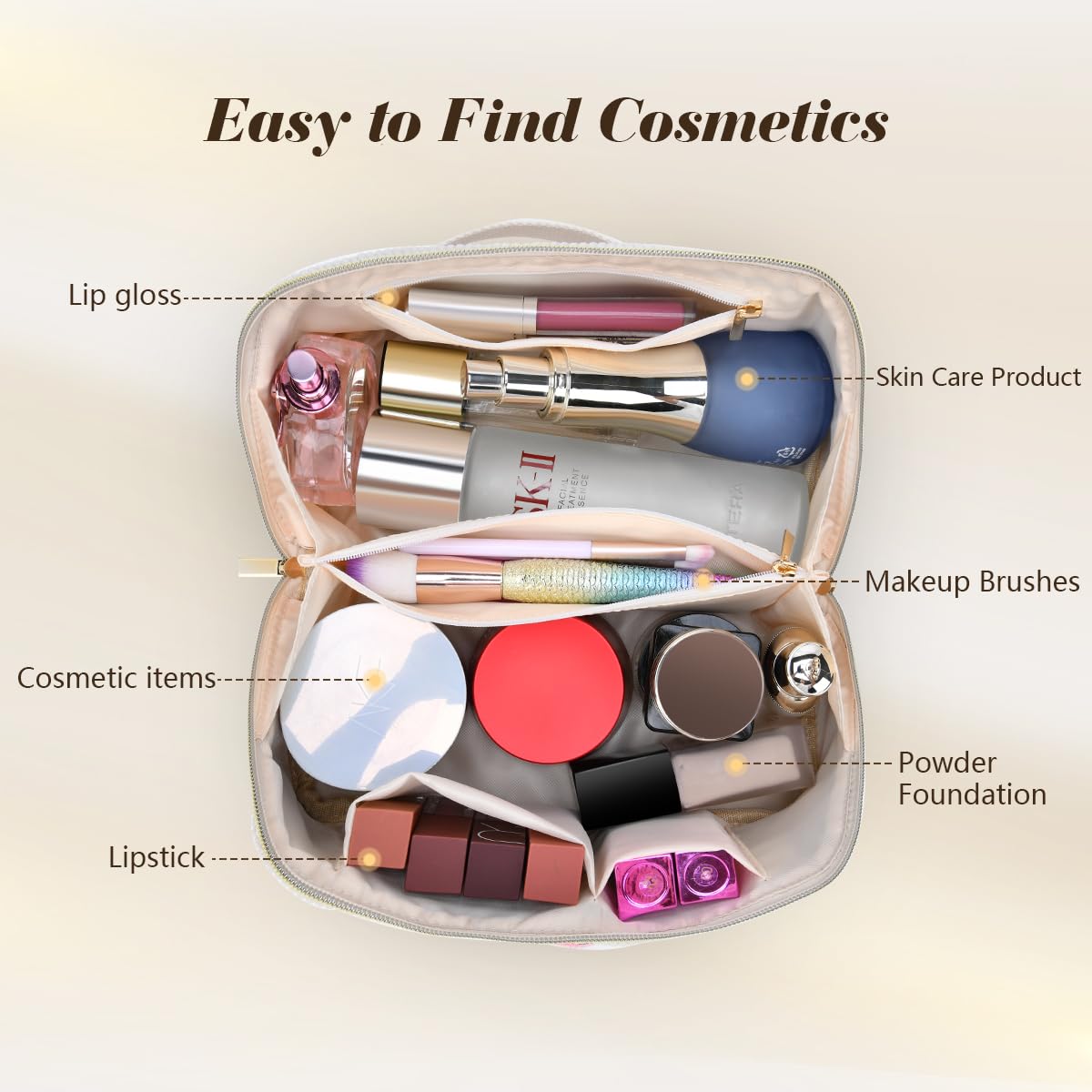 Personalized Initial Travel Makeup Bag for Women - Cute Cosmetic Organizer with Monogram | Perfect Gift for Girls, Mothers Day, Birthday & Friends | Great for Travel, Gym & Daily Beauty Routine