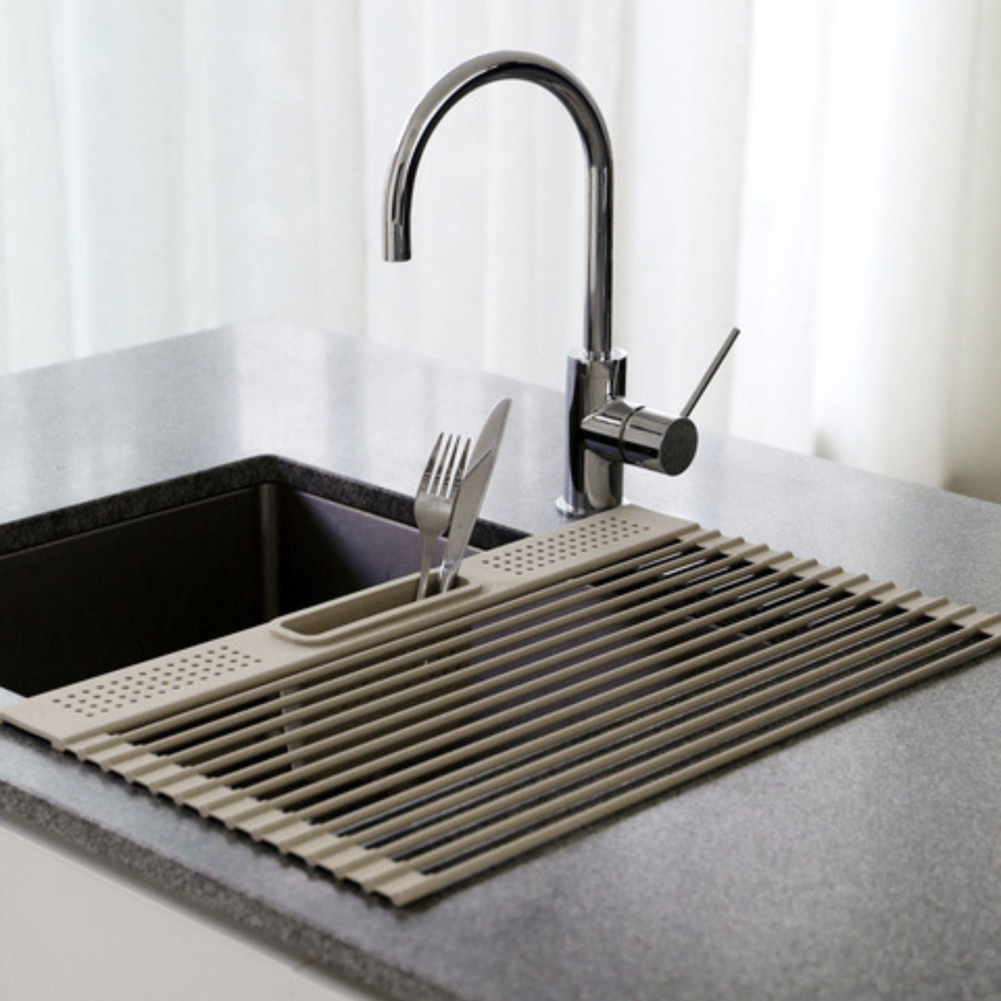 Foldable Dish Drying Rack with Utensil Holder - Space Saving Kitchen Organizer for Countertop, Sink Drainer for Dishes, Cups & Silverware - Perfect for Small Apartments, RVs & Compact Kitchens