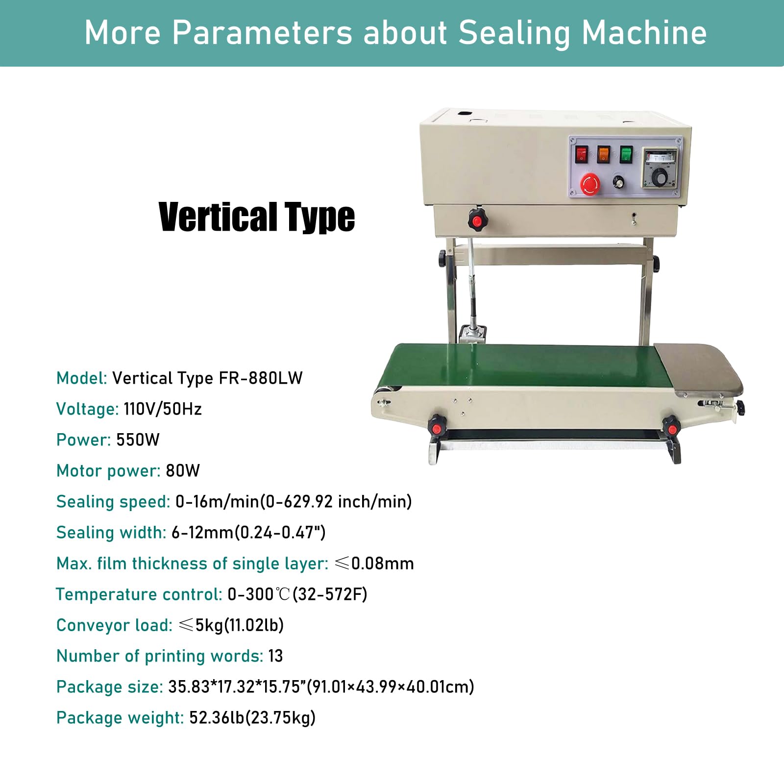 INTSUPERMAI FR880 Continuous Band Sealer - Automatic Vertical Sealing Machine for PVC, Aluminum Foil & Plastic Bags (110V) - Ideal for Food Packaging, Medical Supplies & Industrial Sealing