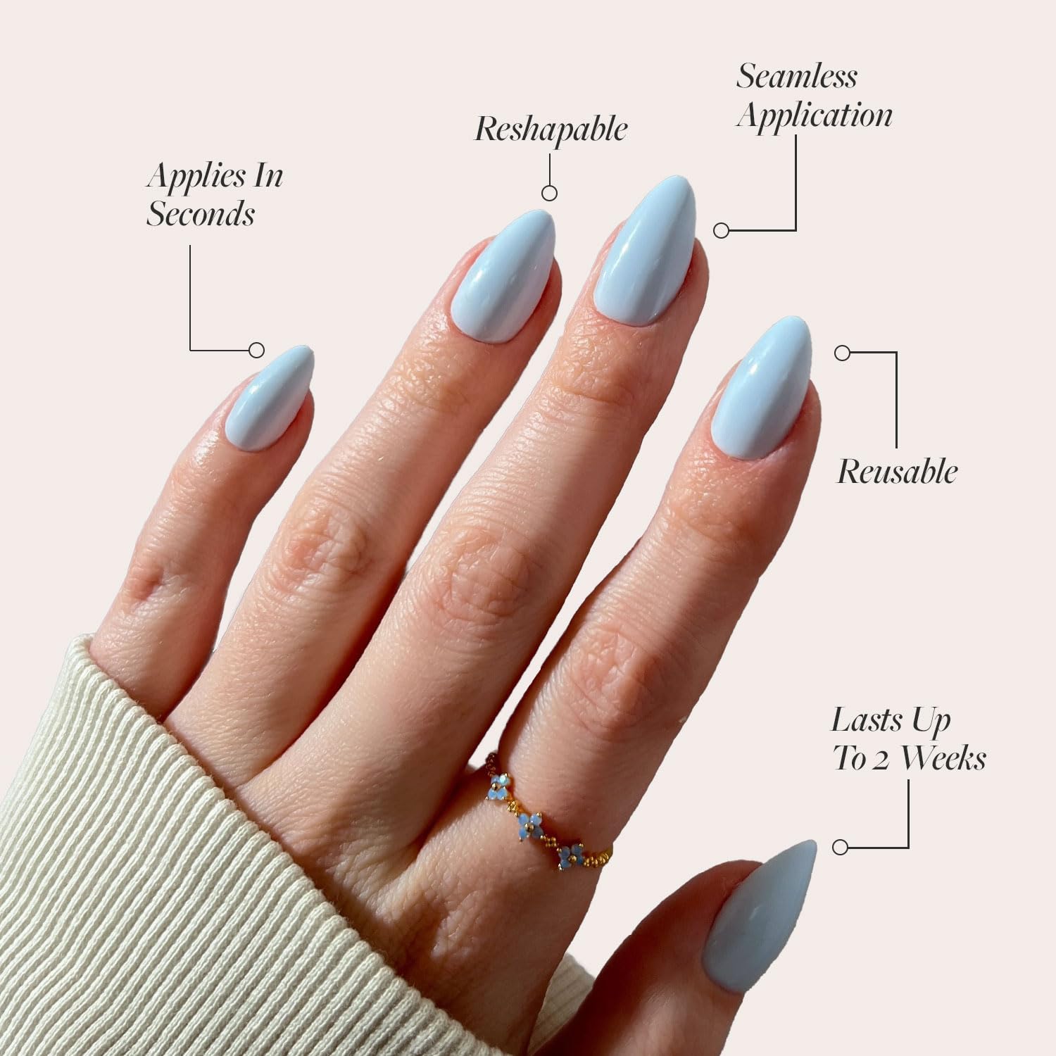 Glamnetic Press On Nails - Light Blue Short Almond Fake Nails with Nail Glue & Remover | Reusable False Nails Kit (15 Sizes, 30 Count) for Parties, Weddings & Everyday Wear