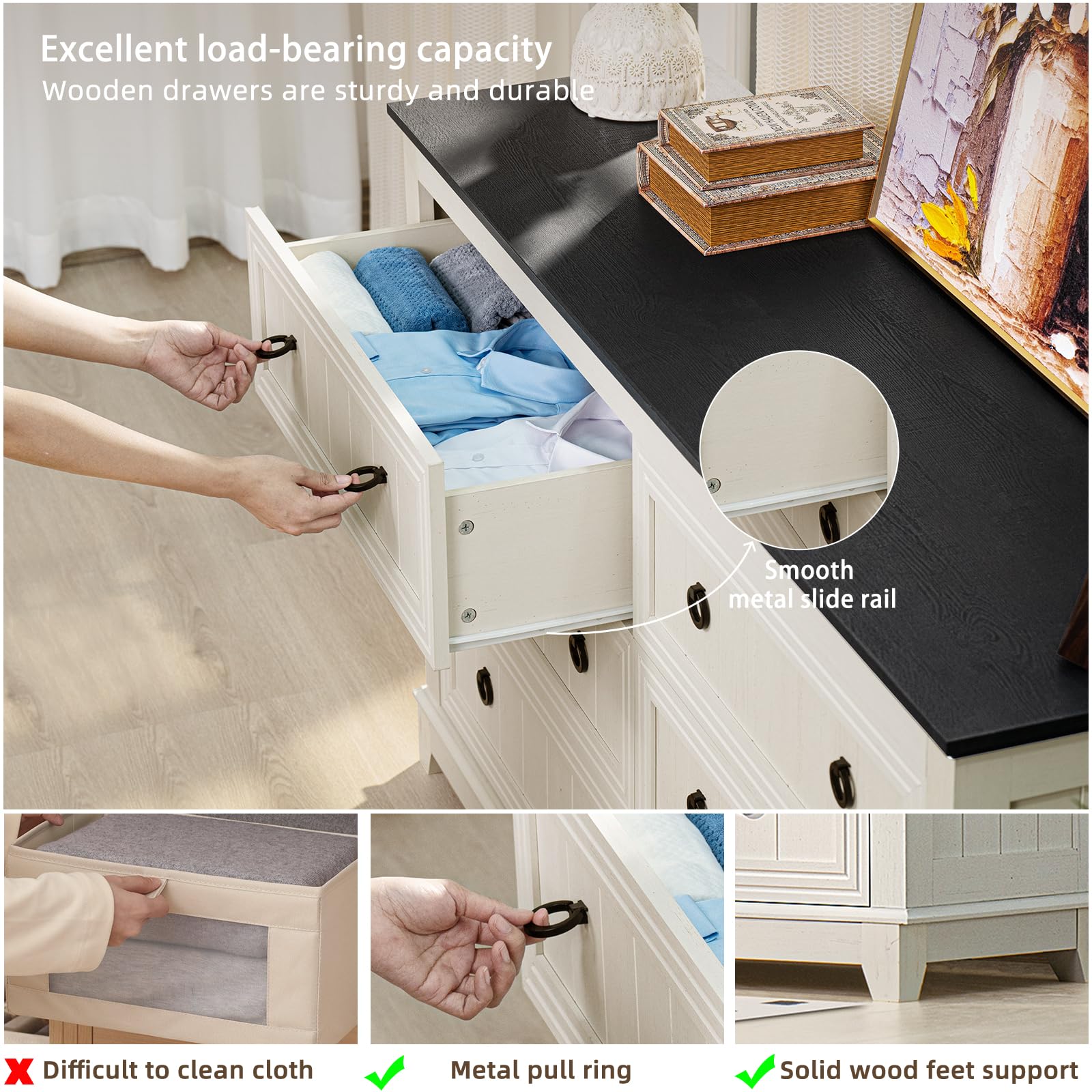 Farmhouse Style 2-Piece Nightstand Set with 6-Drawer Dresser - 54 Inch Wide Wooden Dresser & 18