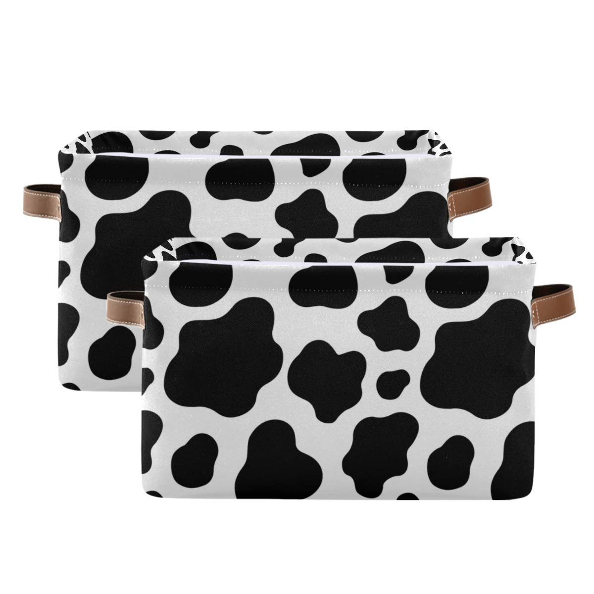 Cute Cow Print Storage Basket - 2 Pack Canvas Organizer Bin with Handles for Kids Room, Kitchen, Office & Desk - Perfect for Toys, Books & Home Organization