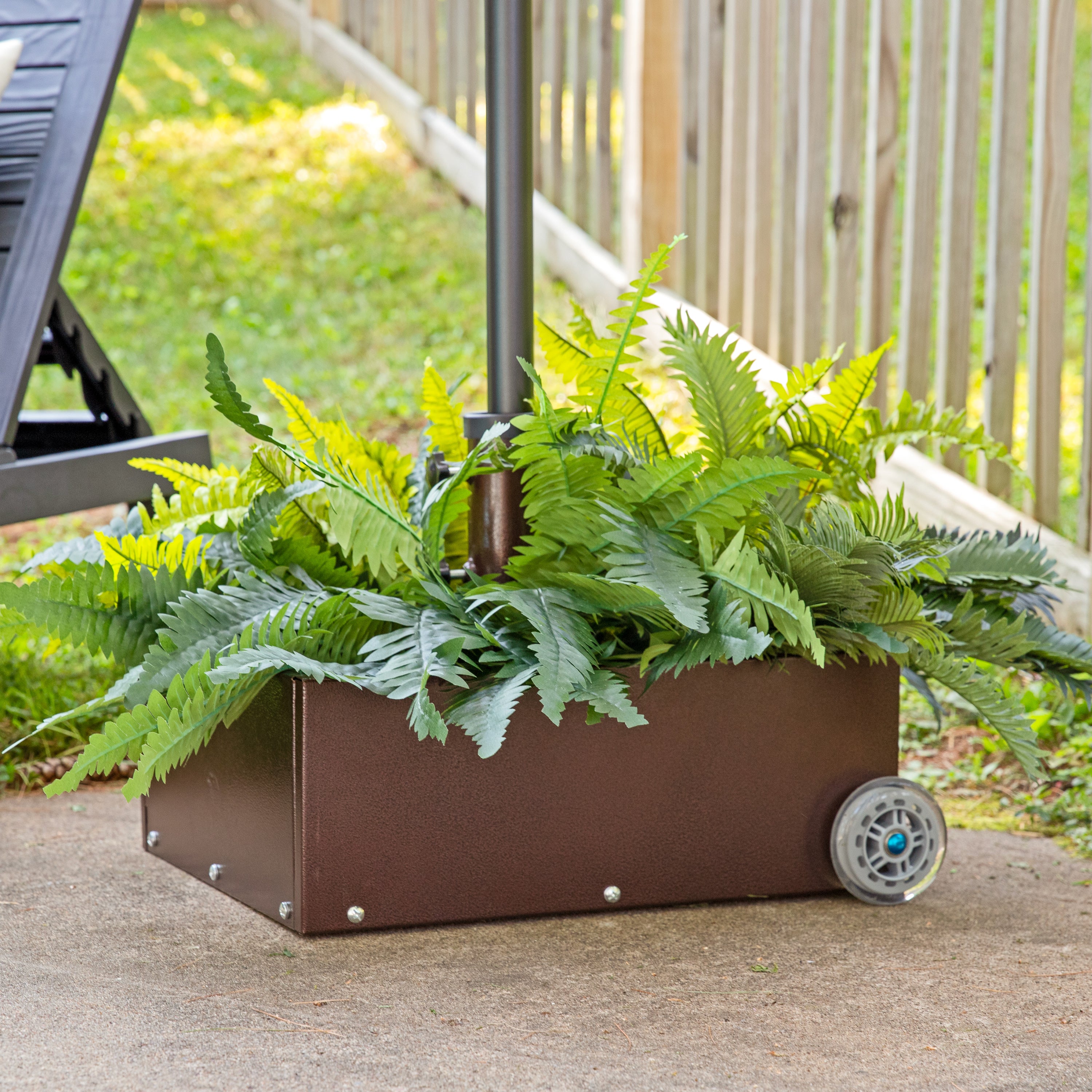 Heavy Duty Patio Umbrella Stand with Wheels & Planter - Outdoor Garden Decor for Poolside, Deck, Backyard, and Patio Use