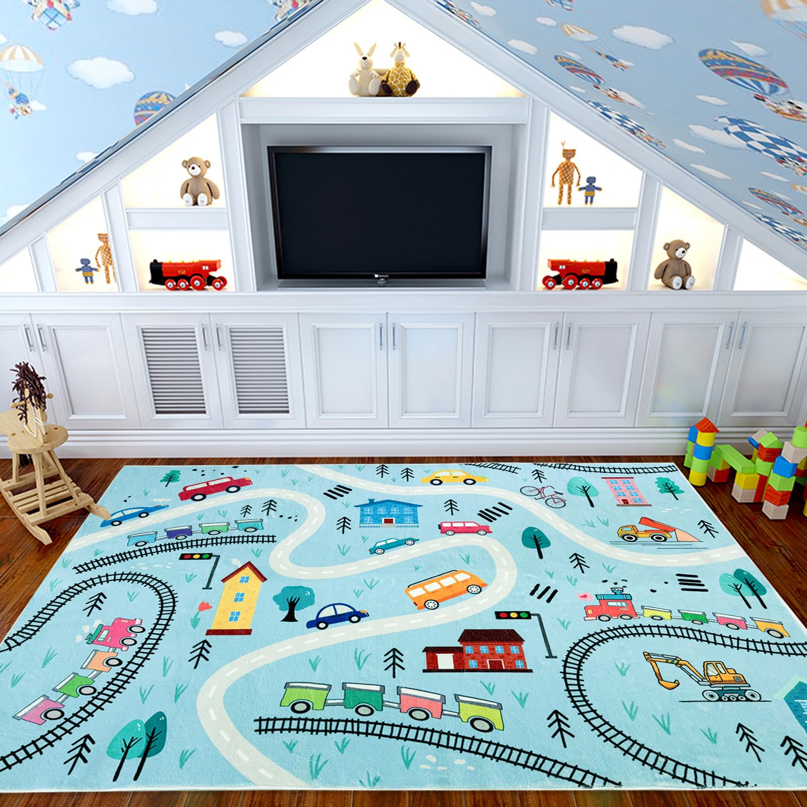 6Ft Large Kids Play Mat - Blue Road Map Car Rug for Toddlers & Children | Educational Traffic Adventure Area Rug for Playroom, Nursery & Bedroom Decor (4x6Ft) - Perfect for Learning, Playtime & Room Decoration