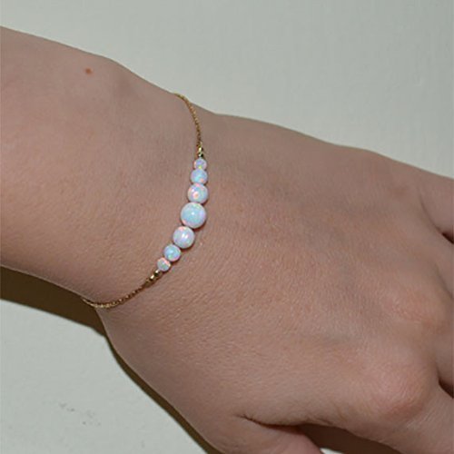 White Opal Bracelet - Dainty Minimalist Silver Jewelry with Tiny Opal Dots & Coin Circle Design for Women | Perfect for Everyday Wear, Gift Giving & Special Occasions