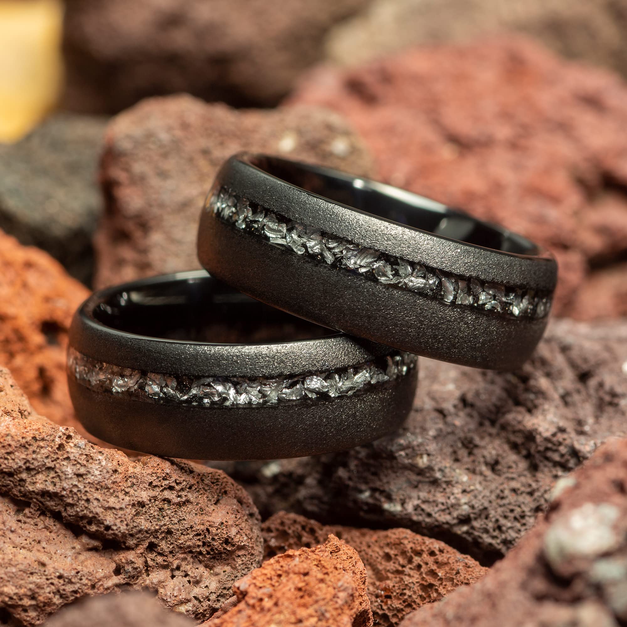 Black Tungsten Meteorite Men's Wedding Ring - 8mm Comfort Fit Sandblasted Band for Men | Durable & Stylish Wedding Ring for Grooms, Engagements & Anniversaries