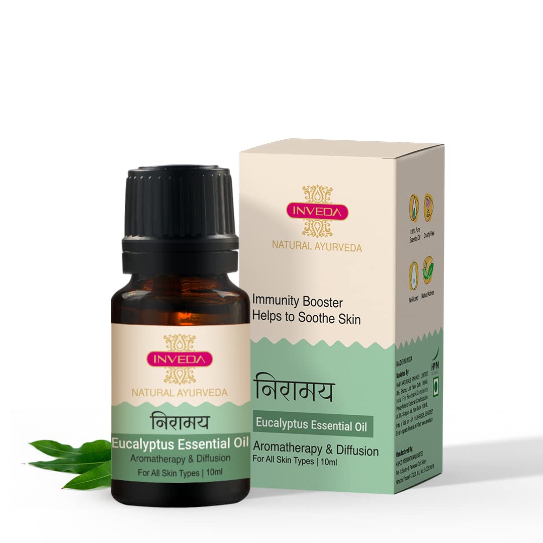 Inveda Pure Eucalyptus Essential Oil for Oily & Acne Prone Skin - 10ml Natural Skin Care Treatment for Clear & Glowing Complexion | Perfect for Aromatherapy, Massage & DIY Beauty Products