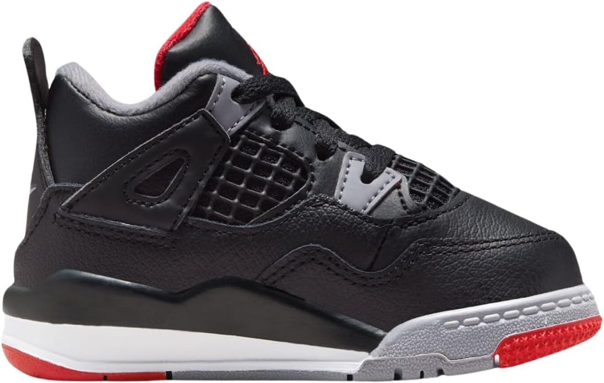 Jordan 4 Retro Bred Reimagined Toddler Shoes - Black/Fire Red-Cement Grey (BQ7670 006) | Basketball Sneakers for Kids, Casual Wear & Playground Activities