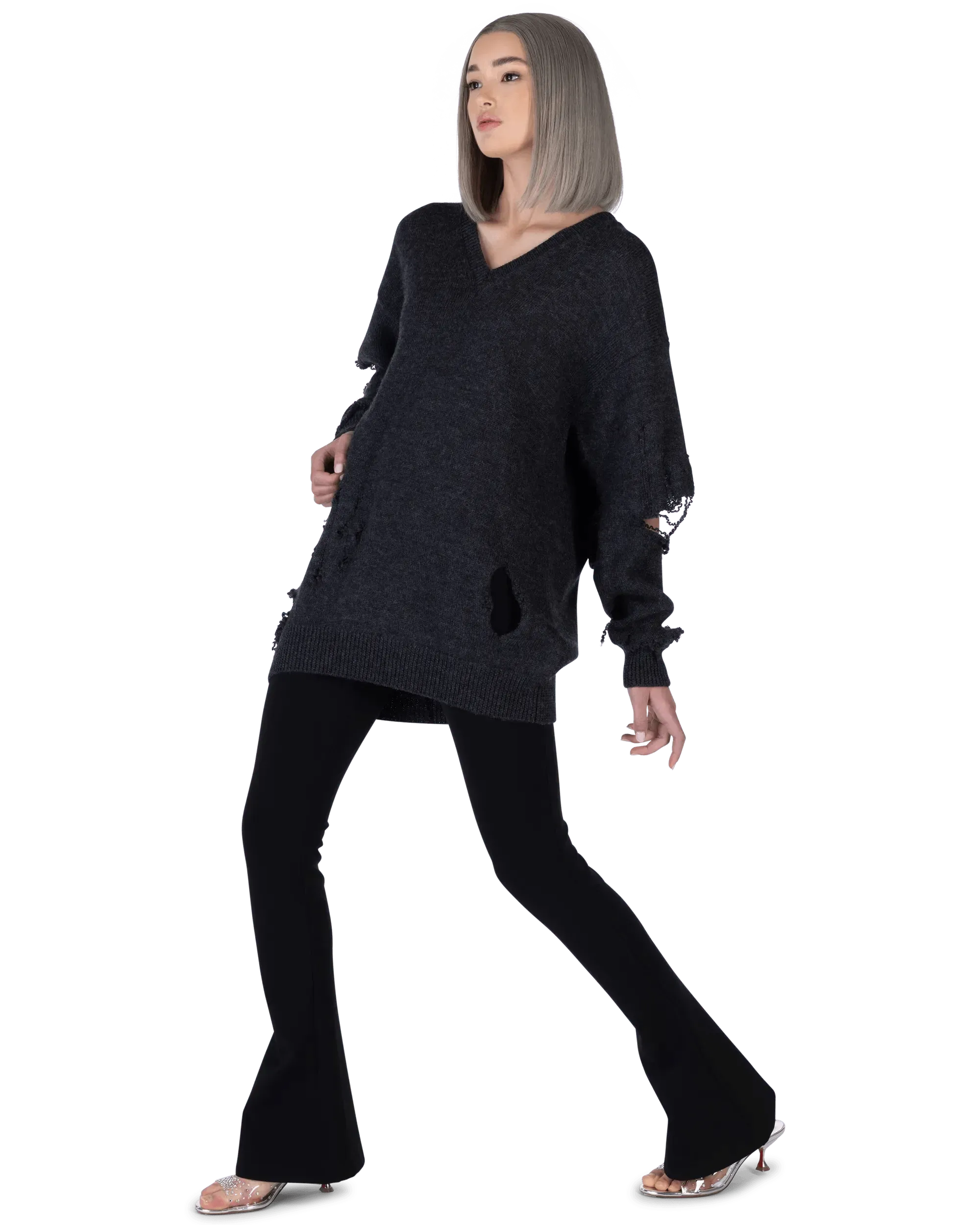 Distressed Wool V-Neck Sweater for Women - Soft & Cozy Winter Pullover - Perfect for Casual Outfits, Office Wear & Holiday Gatherings