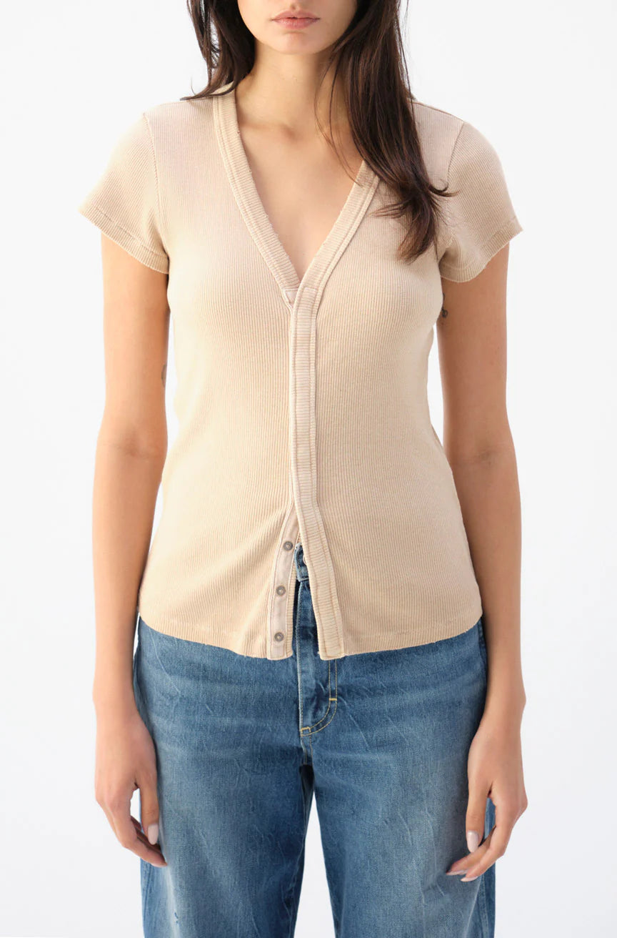 Amour Ribbed Knit Tee - Soft Camel Color Women's T-Shirt for Casual Wear & Layering