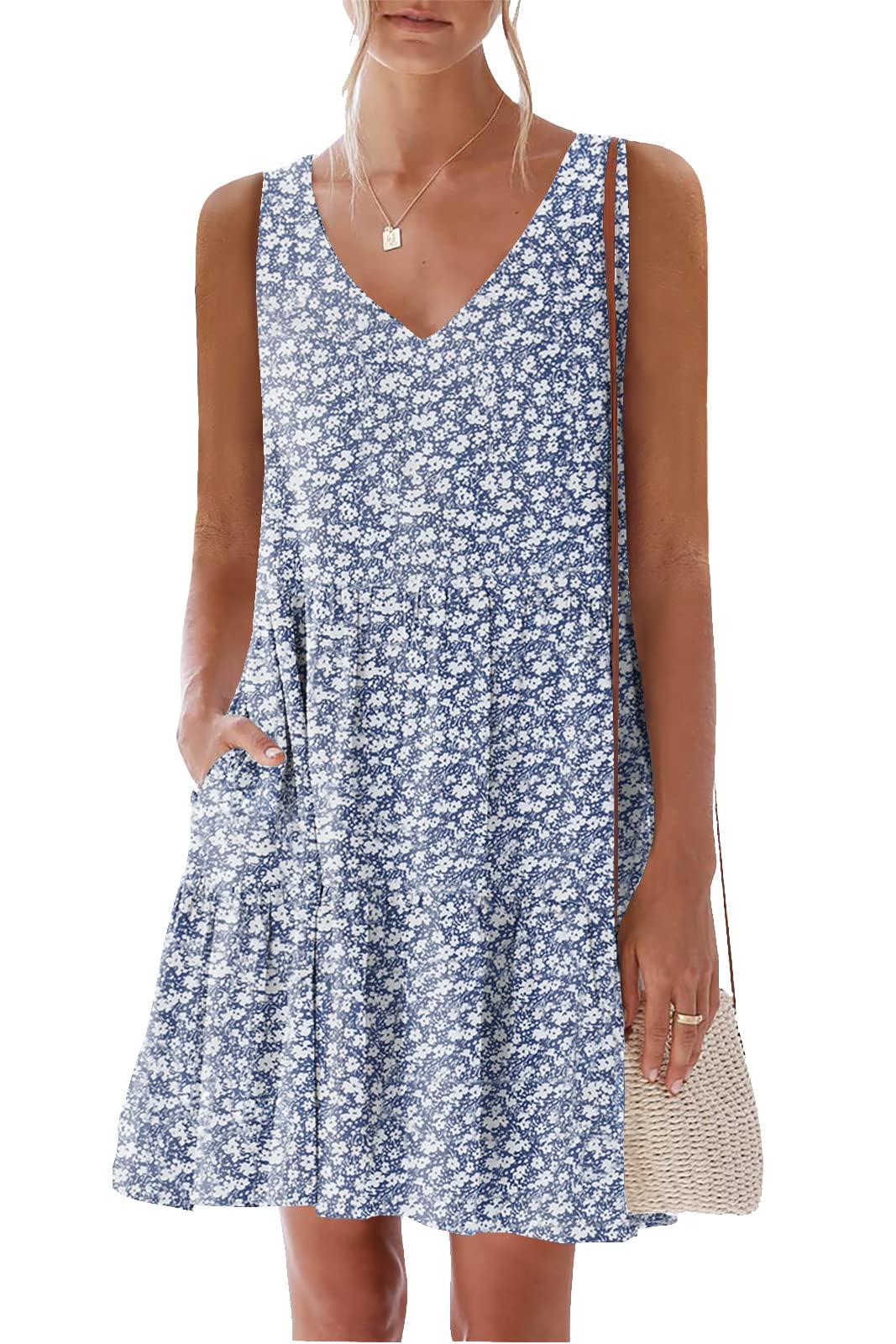 nclook Women's 2025 Summer Casual Dress - Sweet Cute V-Neck Sleeveless Mini Dress with Pockets | Perfect for Beach Vacation, Date Night & Summer Outings