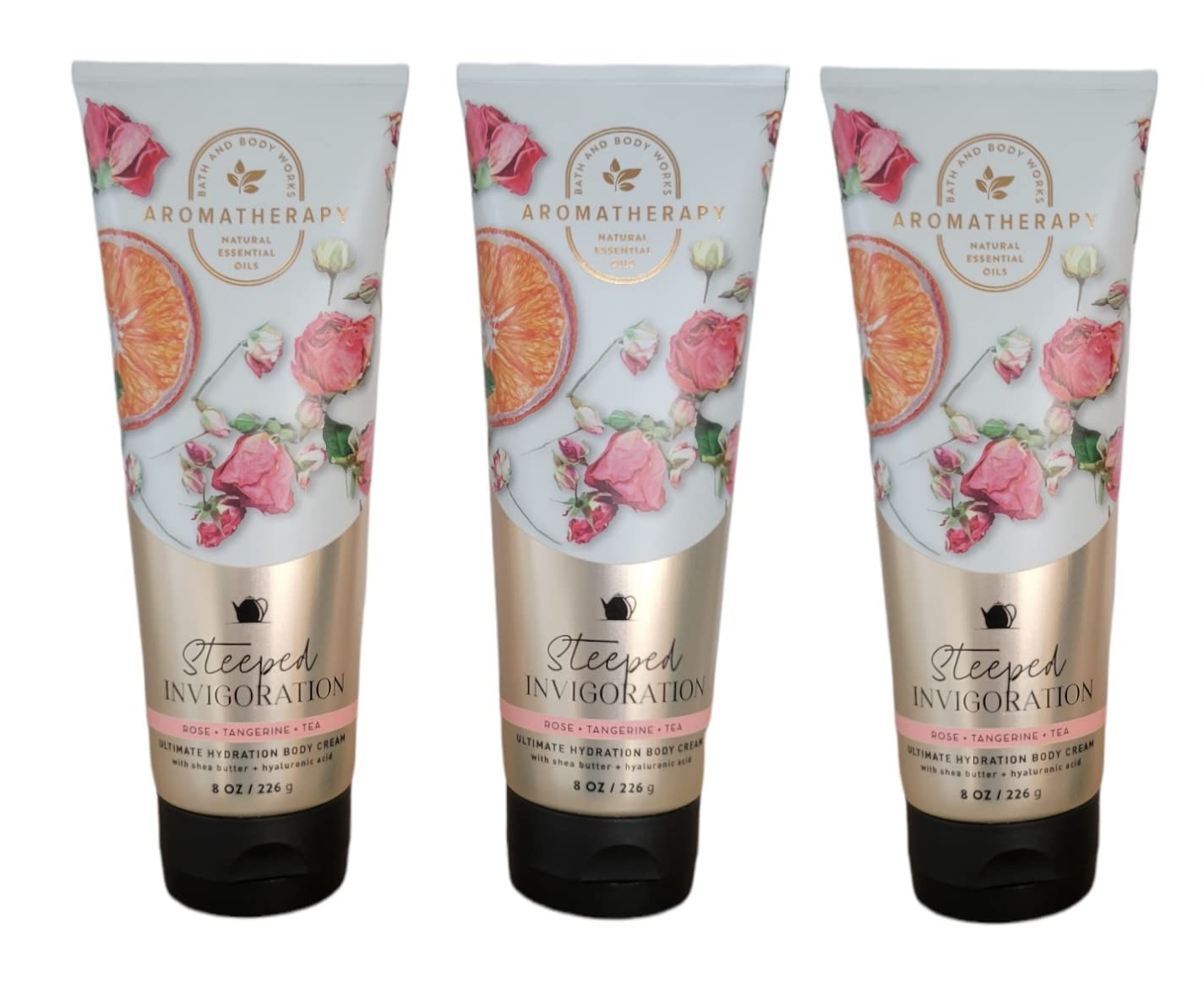 Bath & Body Works Aromatherapy Body Cream with Rose & Tangerine Tea Essential Oils - 8 oz, 3-Pack for Relaxation & Moisturizing - Perfect for Spa Nights & Self-Care Gifts