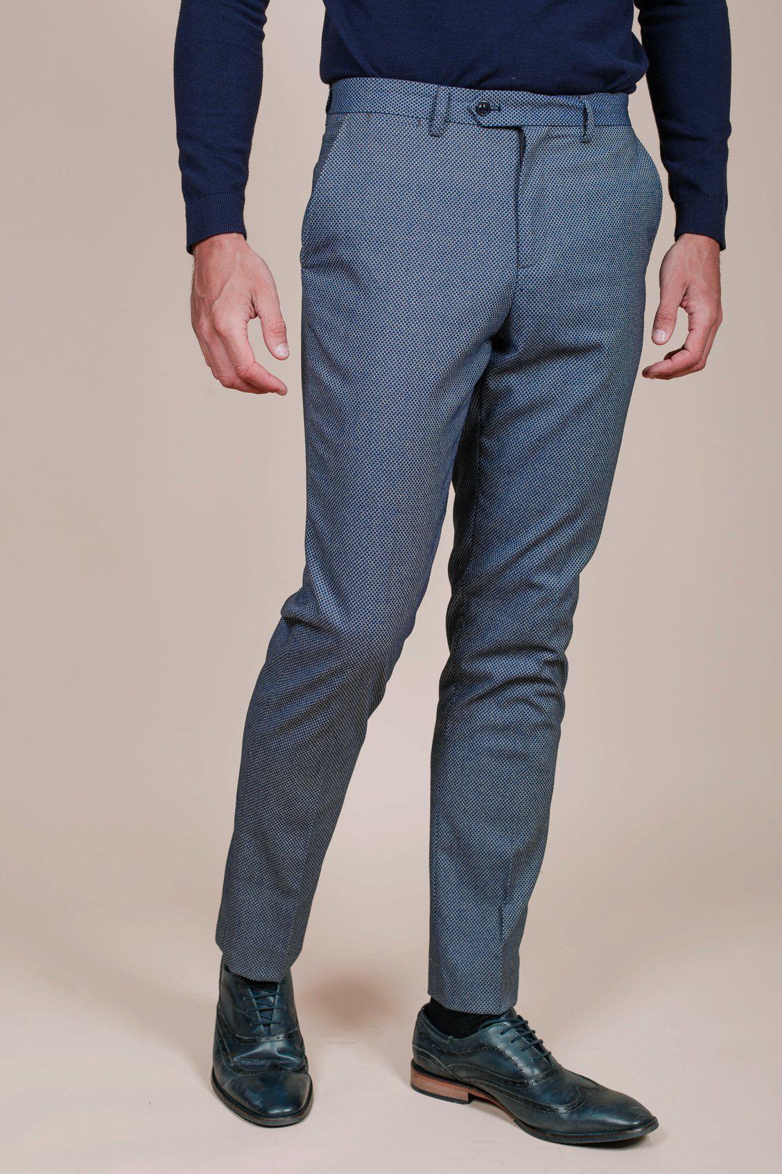 Wilson Blue Birdseye Trousers for Men - Comfortable Business Casual Pants for Office & Travel - Premium Stretch Fabric for All-Day Wear