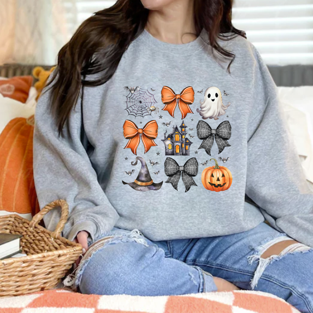 Coquette Halloween Icons Women's Sweatshirt | Cute Fall Pullover for Women | Perfect for Halloween Parties & Cozy Autumn Outfits