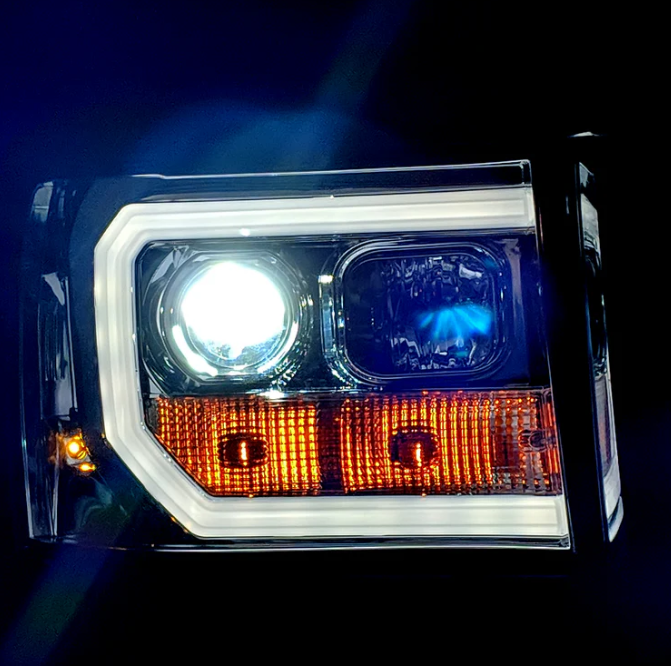 2007-2013 GMC Sierra Projector Headlights with OLED Halos & DRL - Clear/Chrome Lens - Upgrade for Better Night Visibility & Style