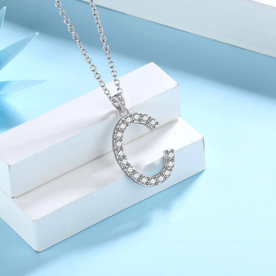 18K White Gold Plated Initial Letter Pendant Necklace for Women & Men - 925 Sterling Silver Cubic Zirconia Monogram Jewelry with Gift Box | Personalized Birthday Gift, Anniversary Present, Graduation Keepsake | Perfect for Daily Wear, Special Occasions & Meaningful Gifting