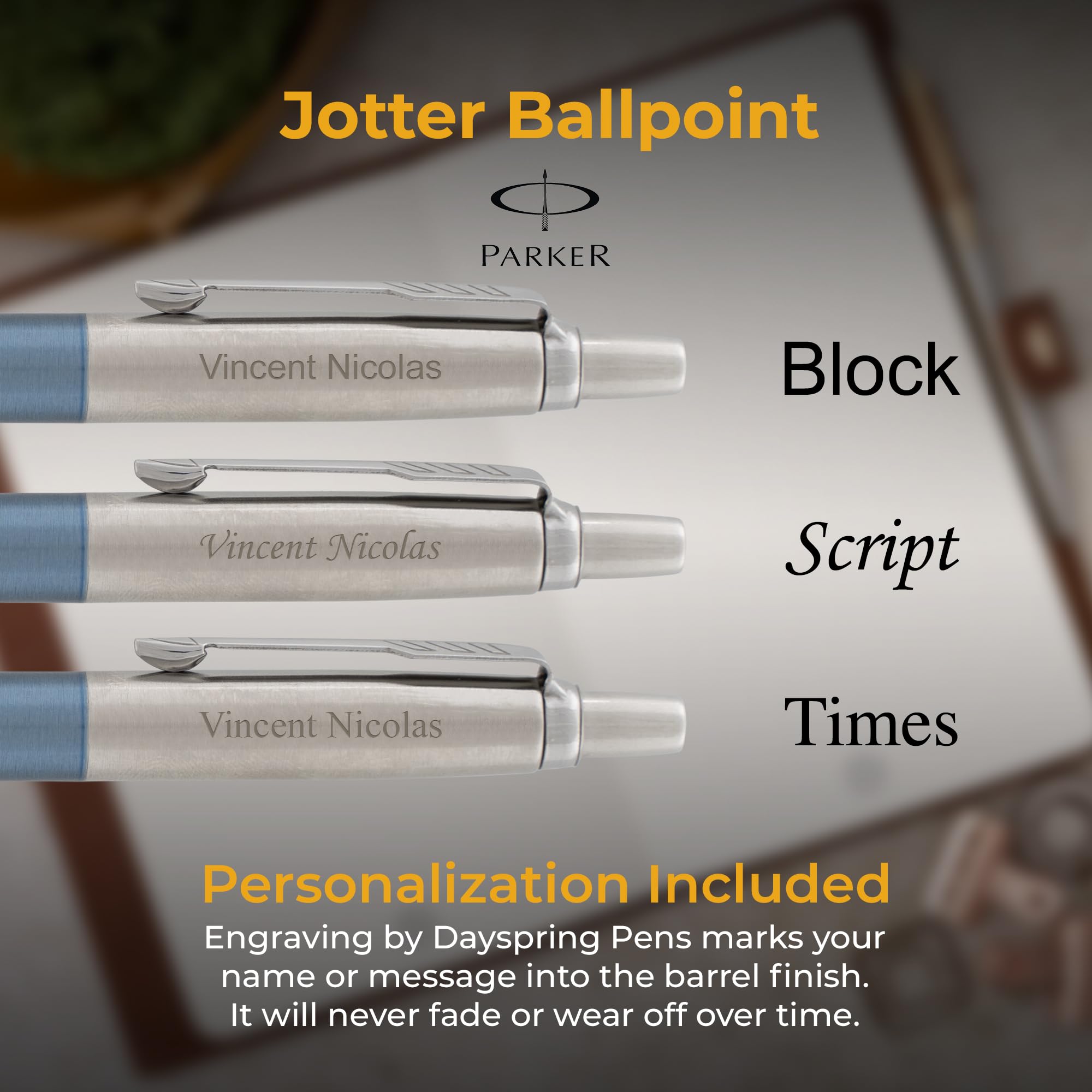 Personalized Engraved Parker Jotter Ballpoint Pen - Waterloo Blue with Black Ink Refill | Premium Gift for Graduation, Office & Business Professionals | Smooth Writing for Everyday Use, Meetings & Note Taking
