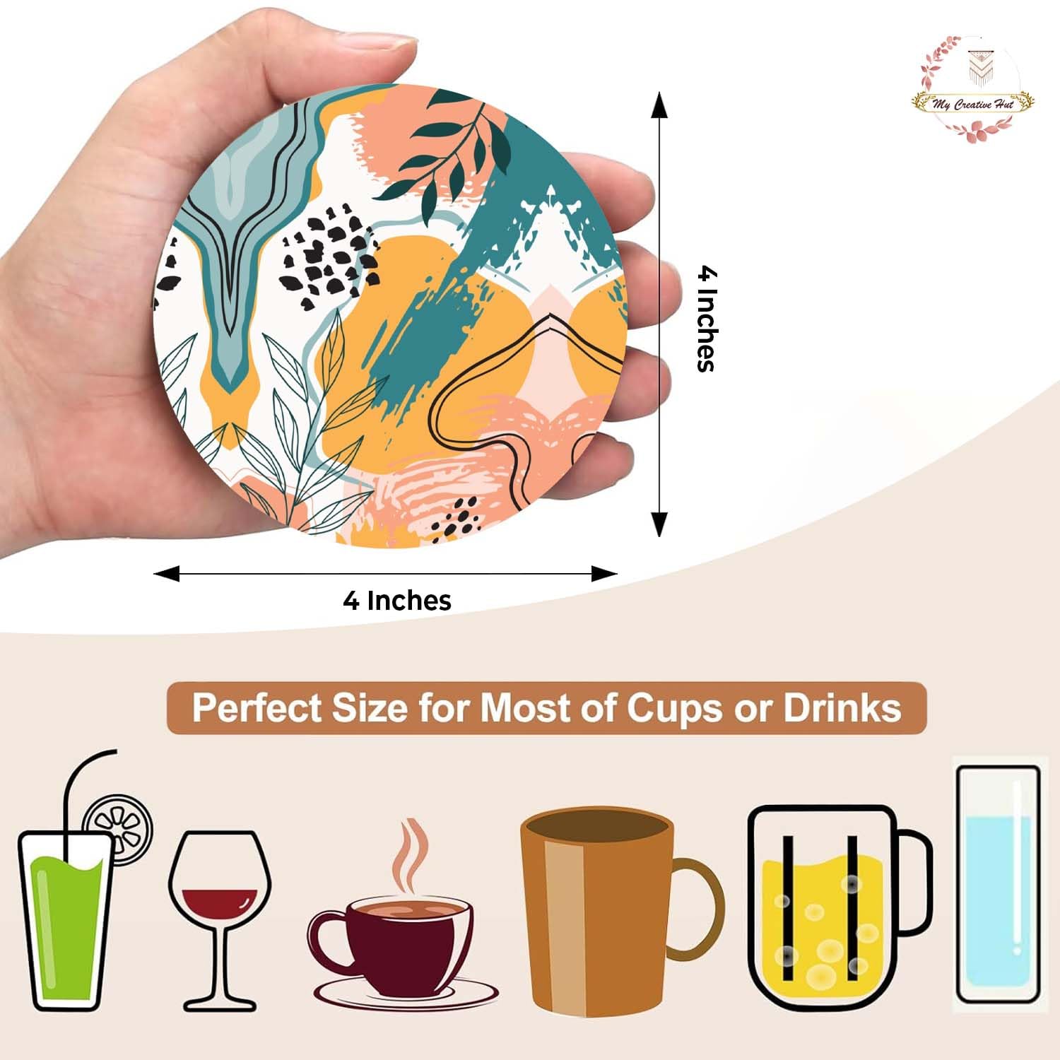 My Creative Hut Set of 6 Tea Coasters with Stand - Beautiful Jungle Safari Design for Tea Cups, Coffee Mugs & Glasses - Perfect for Home Decor, Office Use & Diwali Gifting