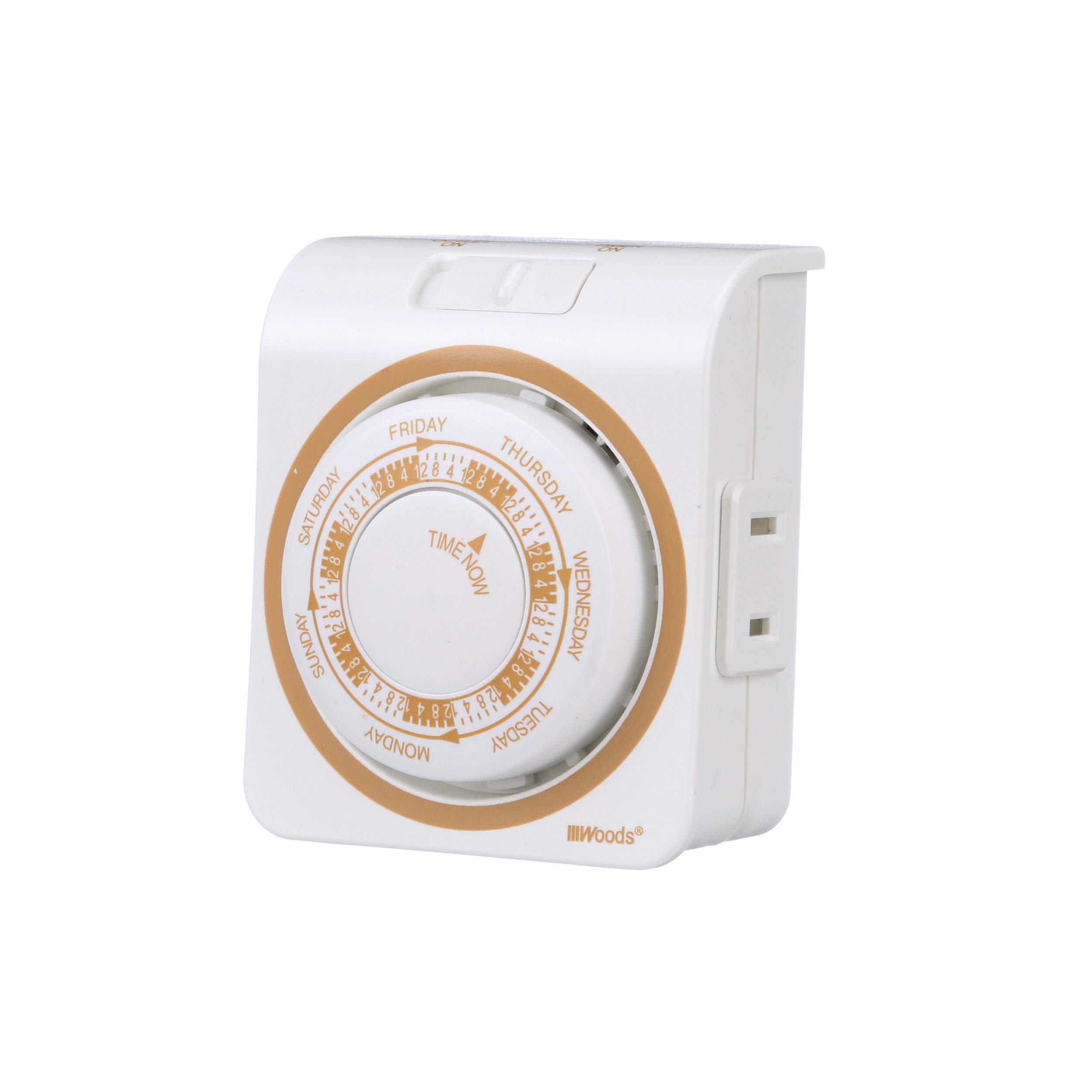 Woods 7-Day Indoor Mechanical Vacation Security Timer - White (50003) | Programmable Light & Appliance Timer for Home, Travel & Energy Savings