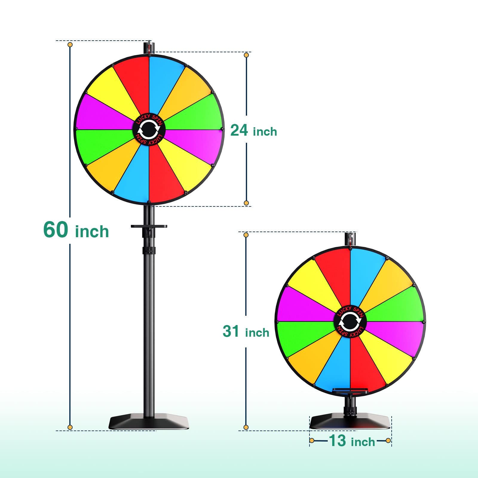 24 Inch Heavy Duty Prize Wheel - Adjustable Height Floor Stand & Tabletop Spinner with 12 Dry Erase Slots & Eraser for Carnival Games, Trade Shows, Fortune Spinning & Classroom Activities