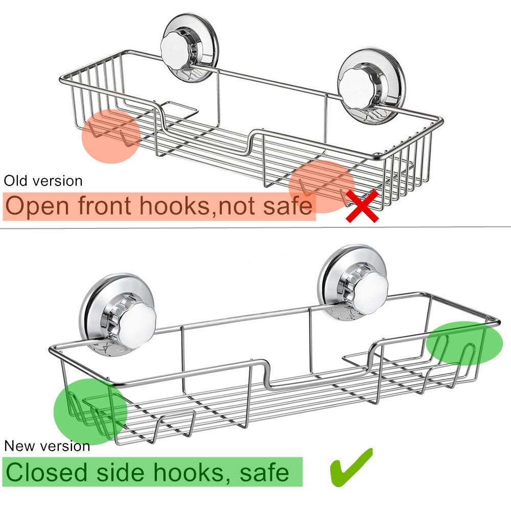 iPEGTOP L-4C Strong Suction Cup Shower Caddy with 4 Hooks - Rustproof Chrome Bathroom Organizer for Shampoo, Conditioner, Soap & Razor Storage - Perfect for Shower, Bathtub and Bathroom Organization