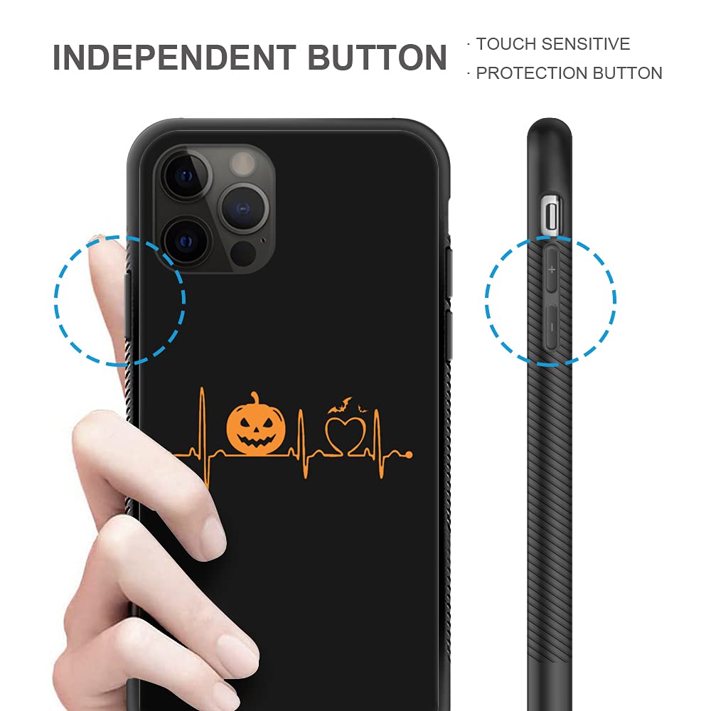 Premium Halloween Pumpkin Heartbeat Design Hard PC Back & Soft TPU Bumper Protective Case for iPhone 12 Pro Max (6.7 Inch) - Shockproof, Non-Slip, Stylish Phone Cover for Women - Perfect for Fall Season, Halloween Parties & Everyday Protection