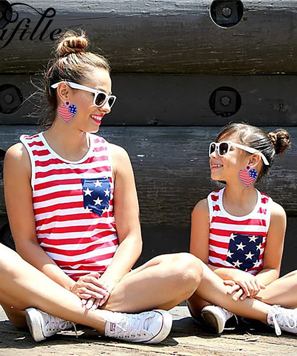 Handmade Patriotic American Flag Earrings - Beaded Heart, Star & Ice Cream Drop Dangle Earrings for Women | 4th of July, Independence Day & Holiday Gifts | Perfect for Parties, Festivals & National Celebrations