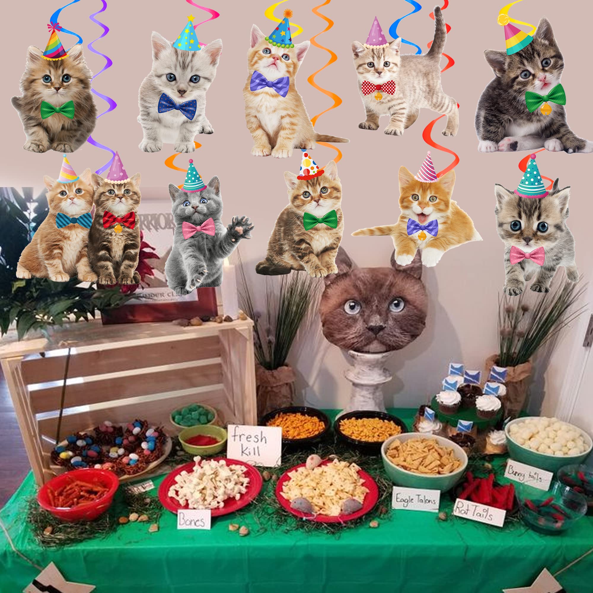 20PCS Cat Hanging Swirl Decorations - Cute Kitten Birthday Party Supplies for Cat Lovers, Pet Adoption Parties & Kids Theme Celebrations - Perfect for Home, Nursery & Classroom Decor