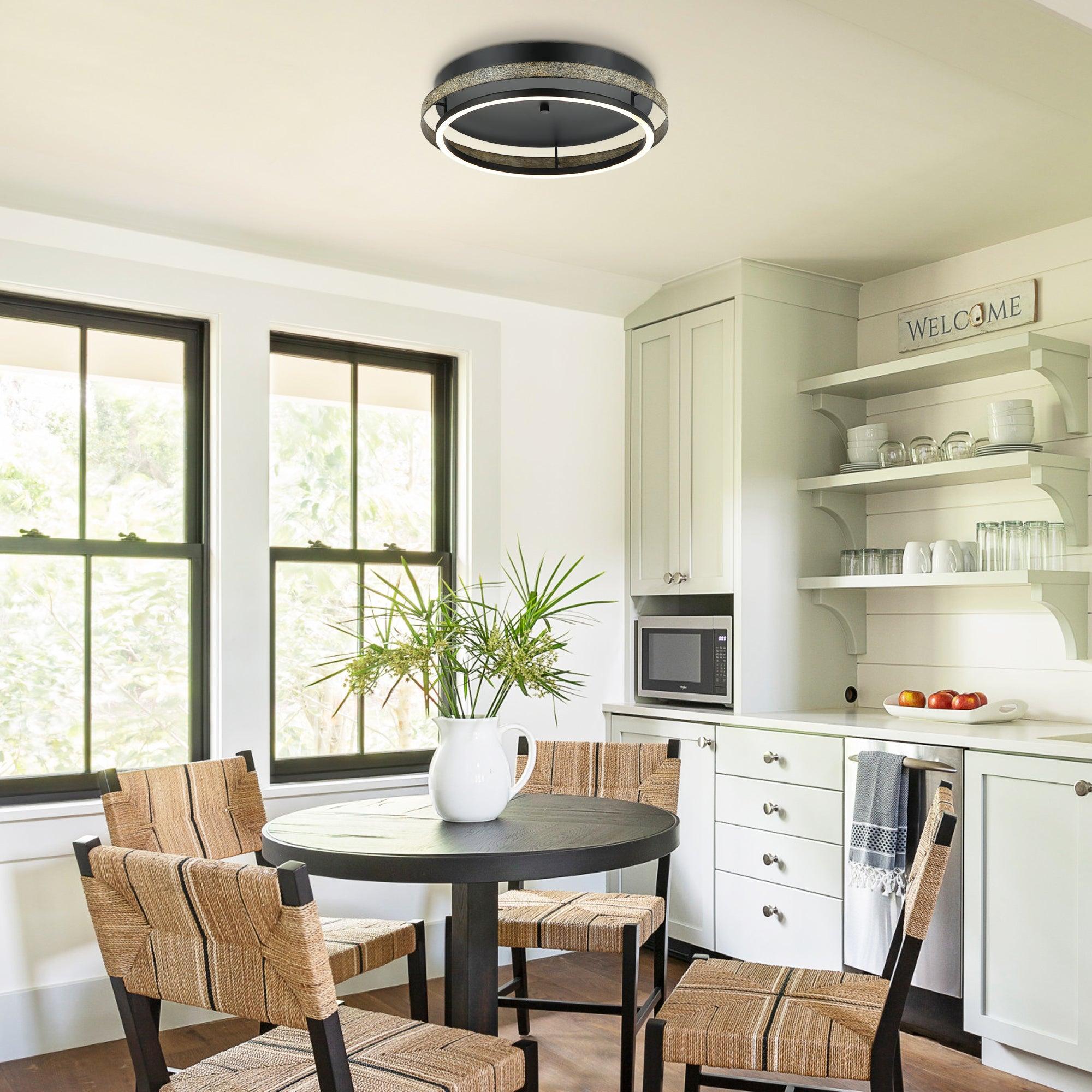 18 Inch Round Farmhouse LED Flush Mount Ceiling Light - Vintage Style Dimmable Lighting Fixture for Kitchen, Dining Room, Bedroom, or Living Room