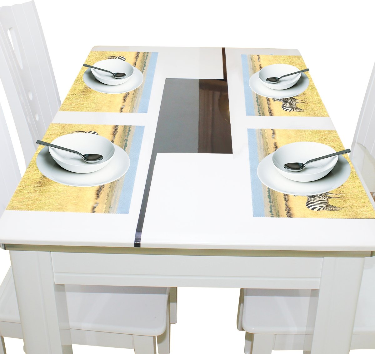 Zebra Print Africa Themed Placemats - Set of 6 Heat-Resistant Washable Polyester Table Mats for Kitchen & Dining Room Decor | Perfect for Safari Parties, African Home Decor, and Everyday Meals