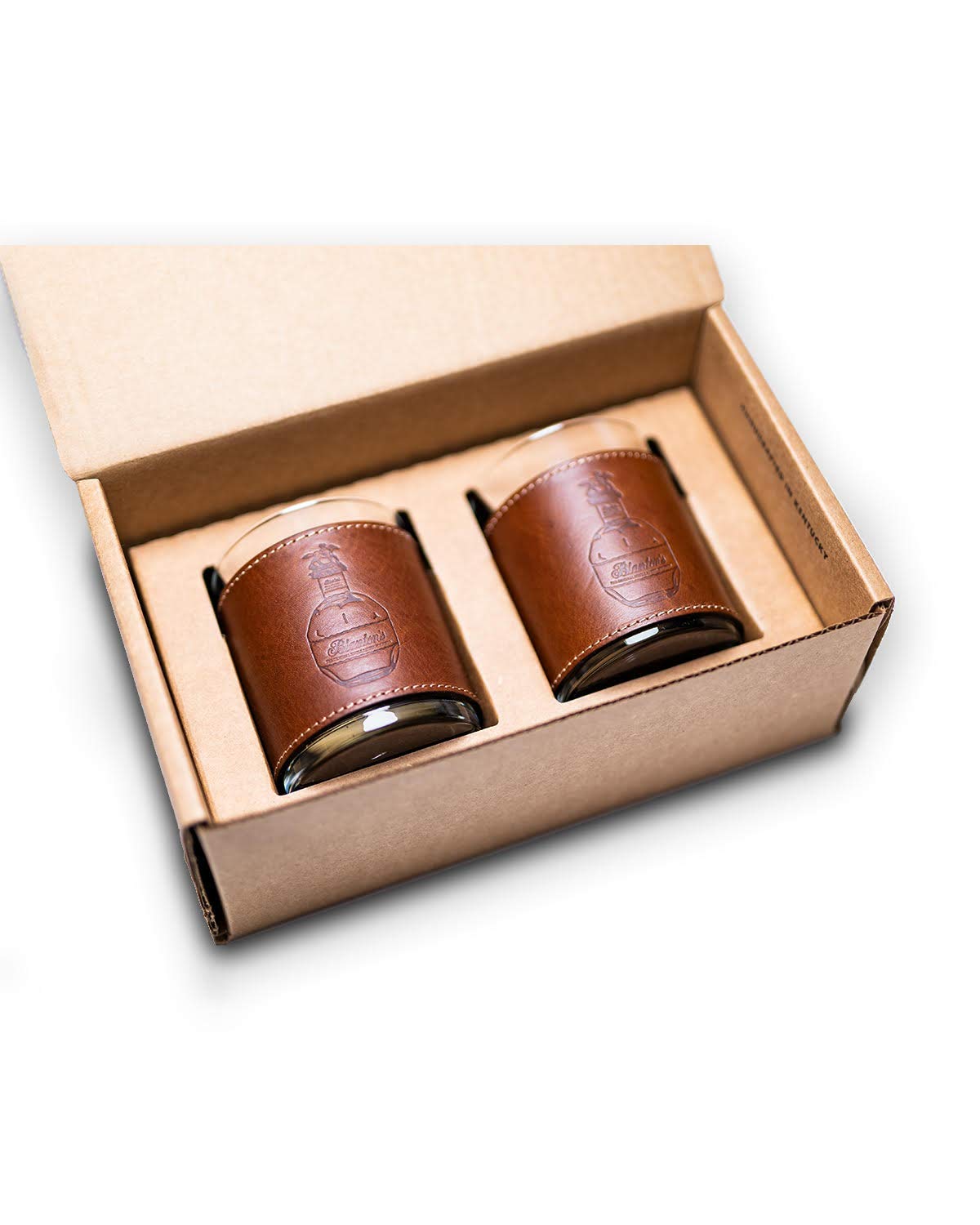 Blanton's Handmade Leather-Wrapped Whiskey Glasses Set with Gift Box - Perfect for Bourbon Tasting, Home Bar Decor & Luxury Gifts