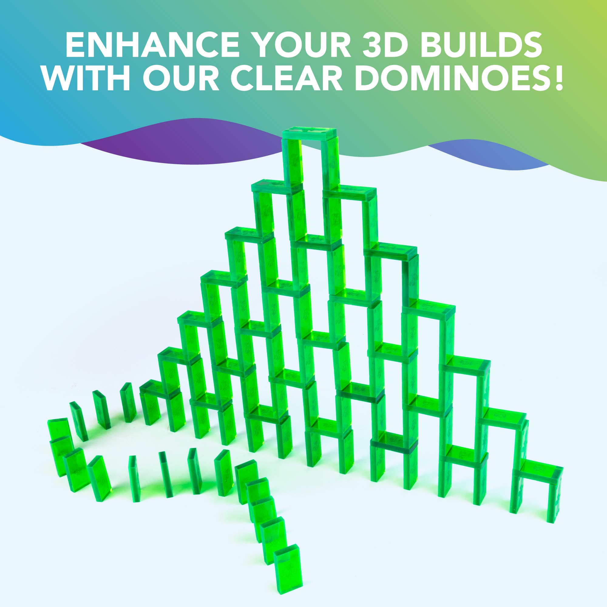 100pcs Bulk Plastic Dominoes Set - Clear Emerald Building Blocks for Kids, Stacking & Chain Reaction Toppling STEAM Educational Toys | Perfect for Classroom Activities, Birthday Gifts & Family Game Nights