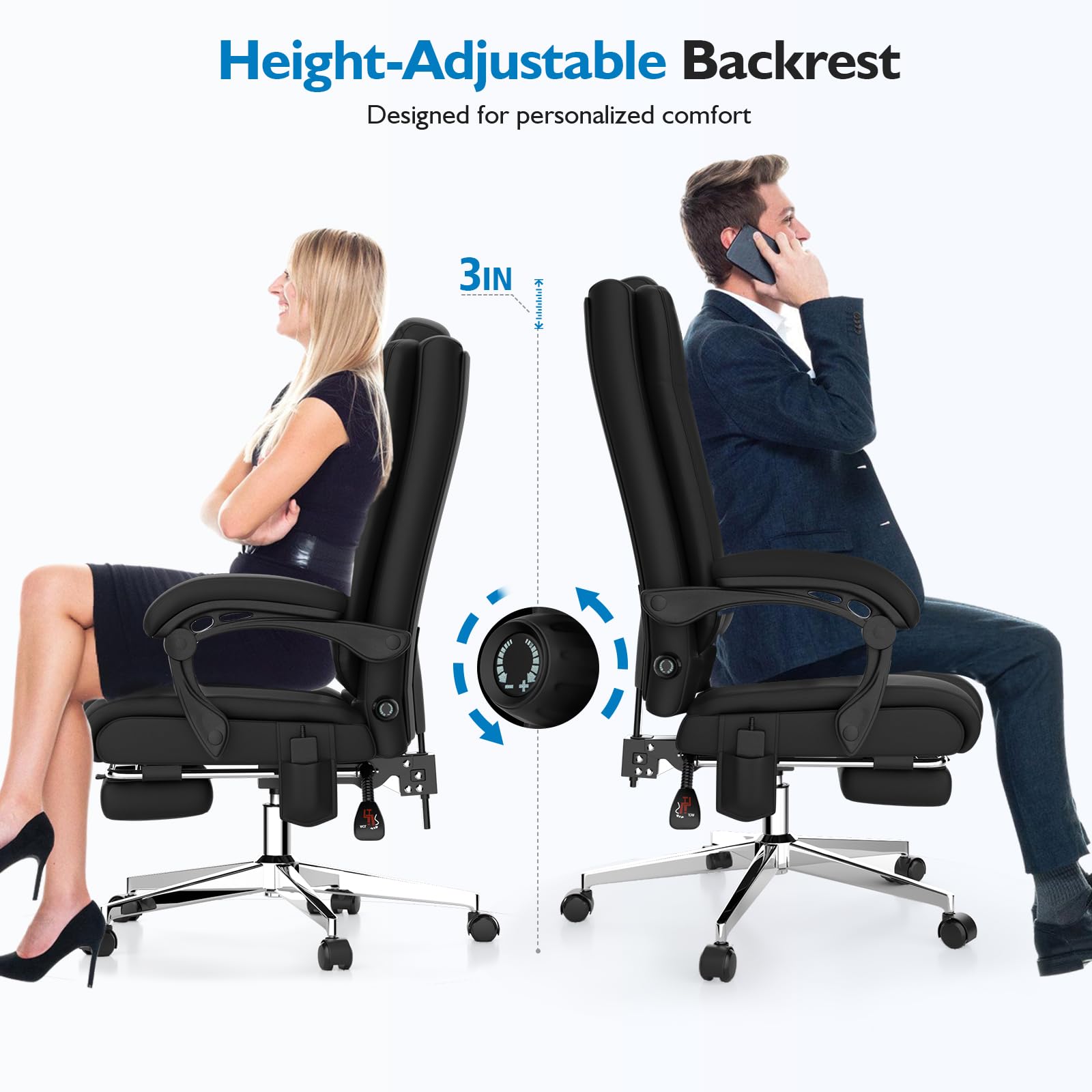 Premium Ergonomic Executive Office Chair with Adjustable Lumbar Support & Footrest - Big and Tall High Back Computer Chair for Home & Office - Perfect for Long Work Hours, Gaming & Remote Work (Black)