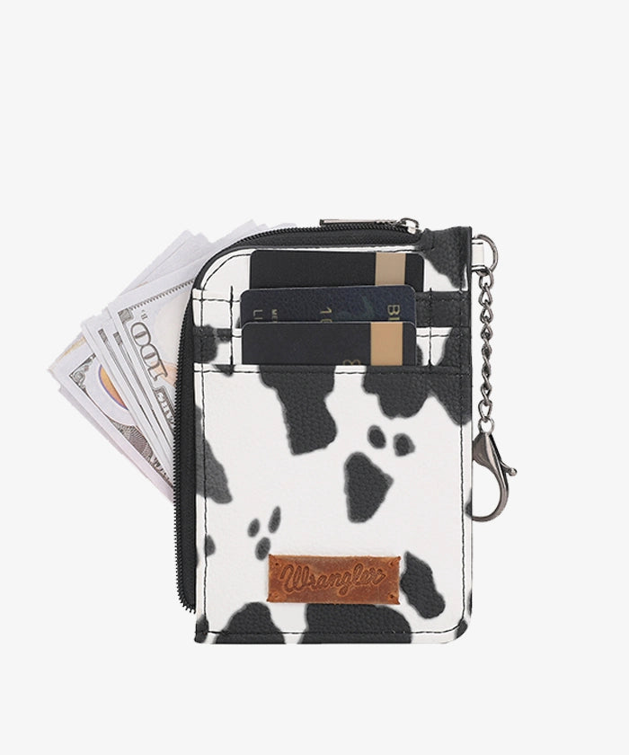 Wrangler Genuine Leather Cow Print Card Holder for Men & Women - Slim RFID Blocking Wallet for Credit Cards & ID - Perfect for Travel, Work, and Everyday Use