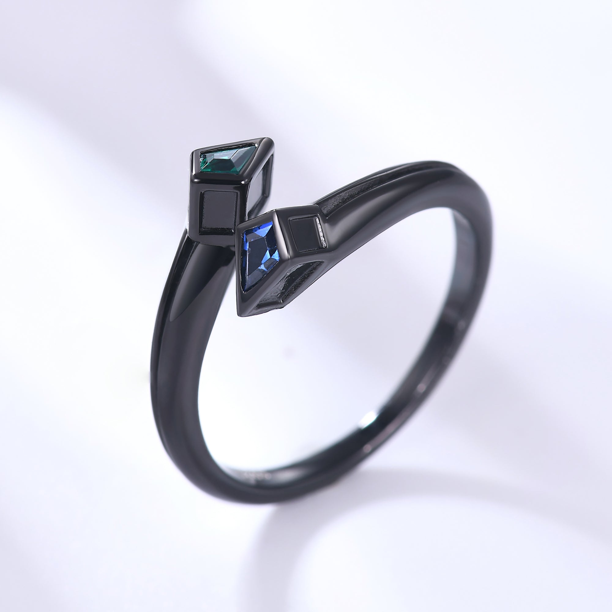Black Gold Snake Sapphire Emerald Wedding Band - Adjustable Open Ring for Women - Perfect for Engagement, Anniversary & Unique Jewelry Gifts