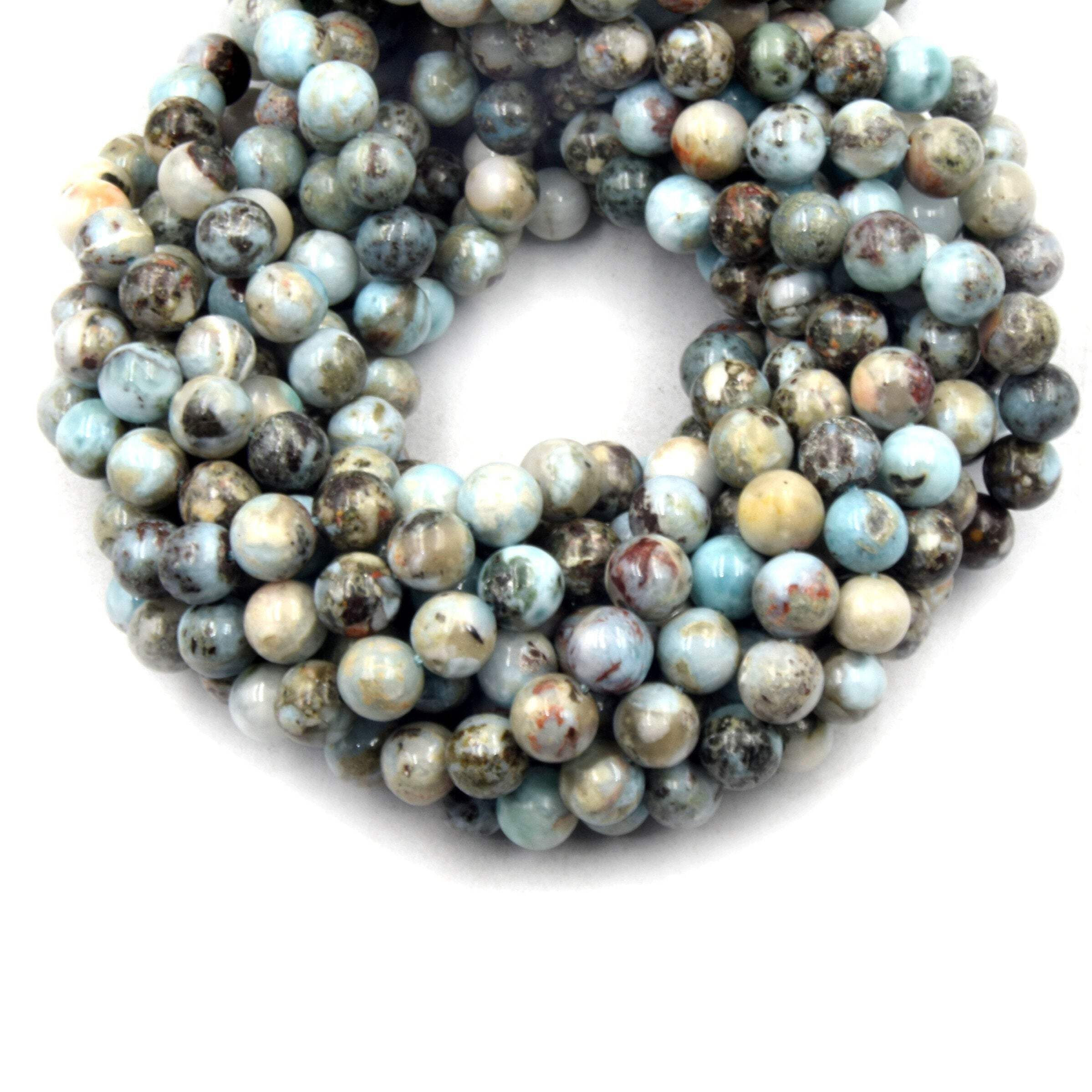 Natural Larimar Beads for Jewelry Making - Smooth Round Beads 6mm 8mm 10mm - DIY Bracelet, Necklace & Earrings - Healing Stone for Stress Relief & Positive Energy